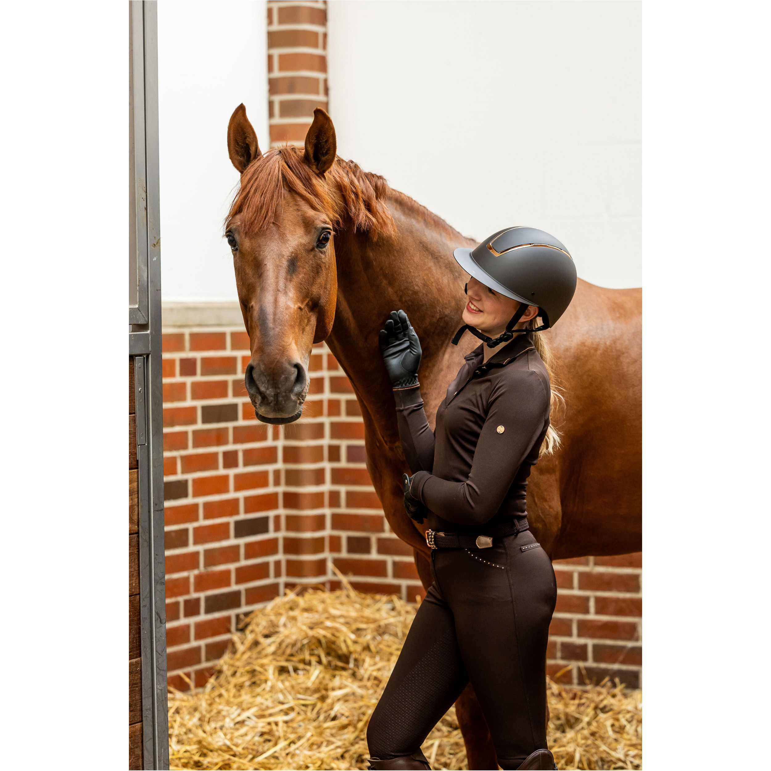 Damen Poloshirt Langarm ROSEGOLD GLAMOUR STYLE braun/rosegold