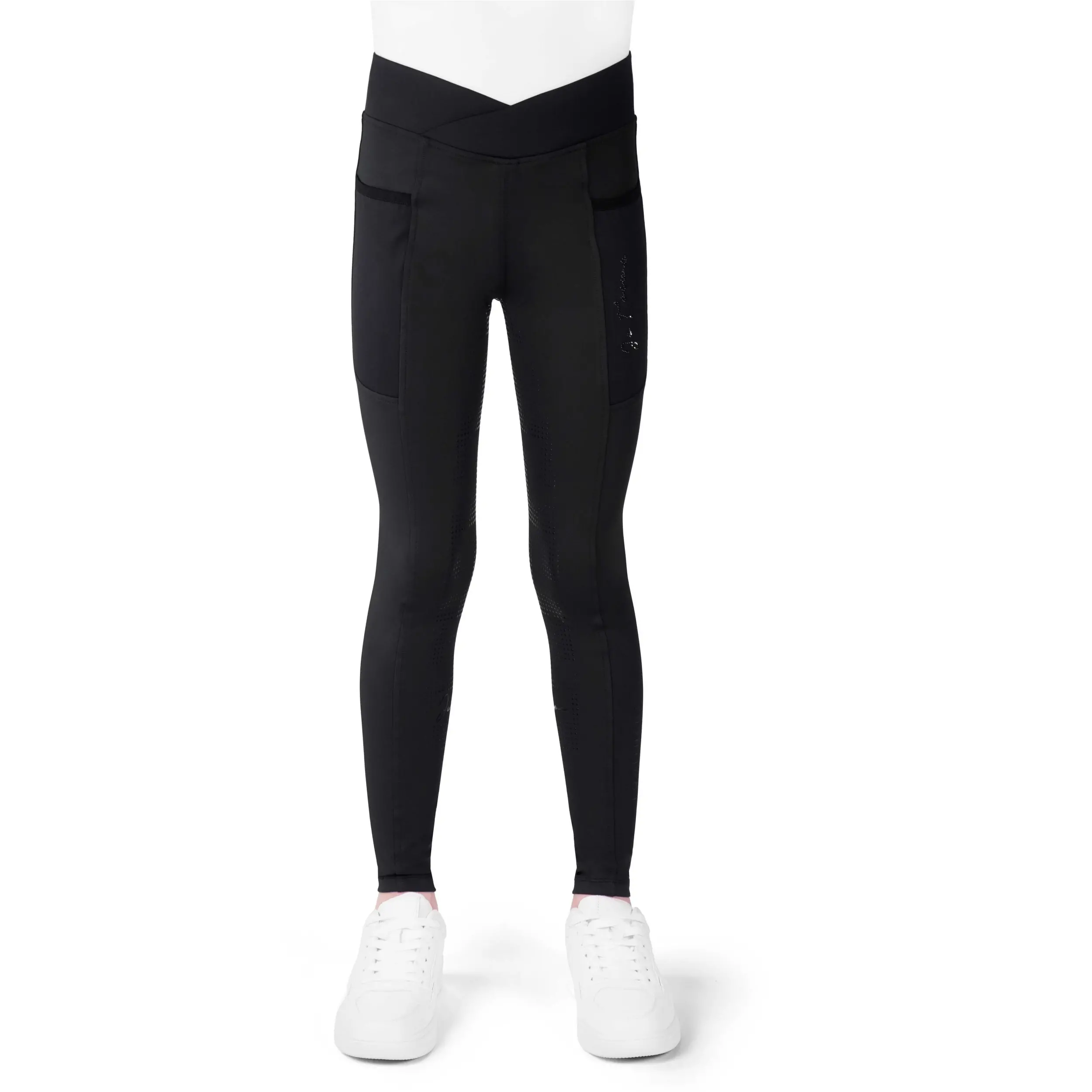 Kinder Reitleggings Silikon Vollbesatz Je t’aime EK-Flora schwarz