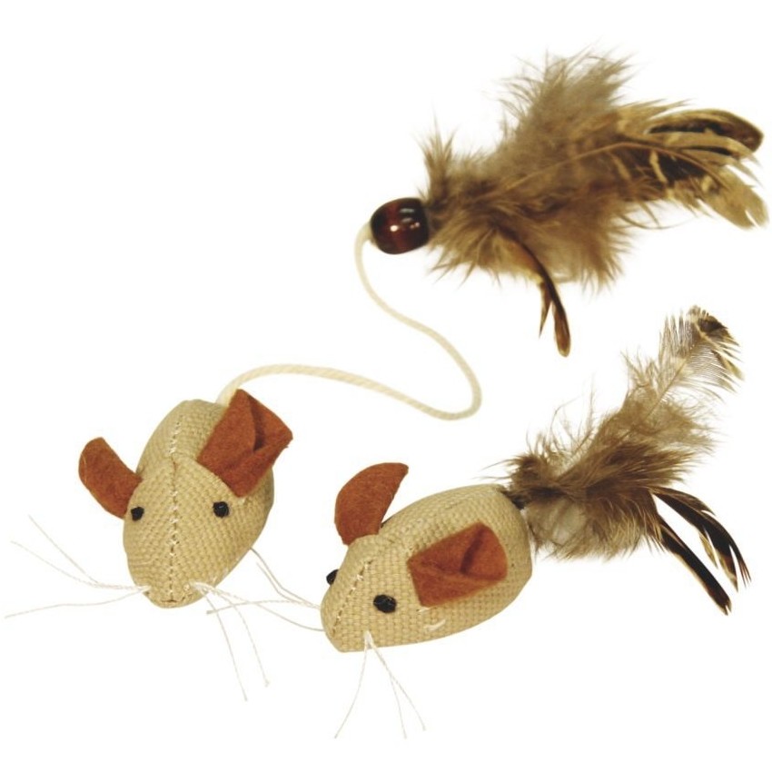Spielmäuse mit Federn (2er Set) nature 4,5cm  Spielmäuse mit Federn (2er Set) nature 4,5cm