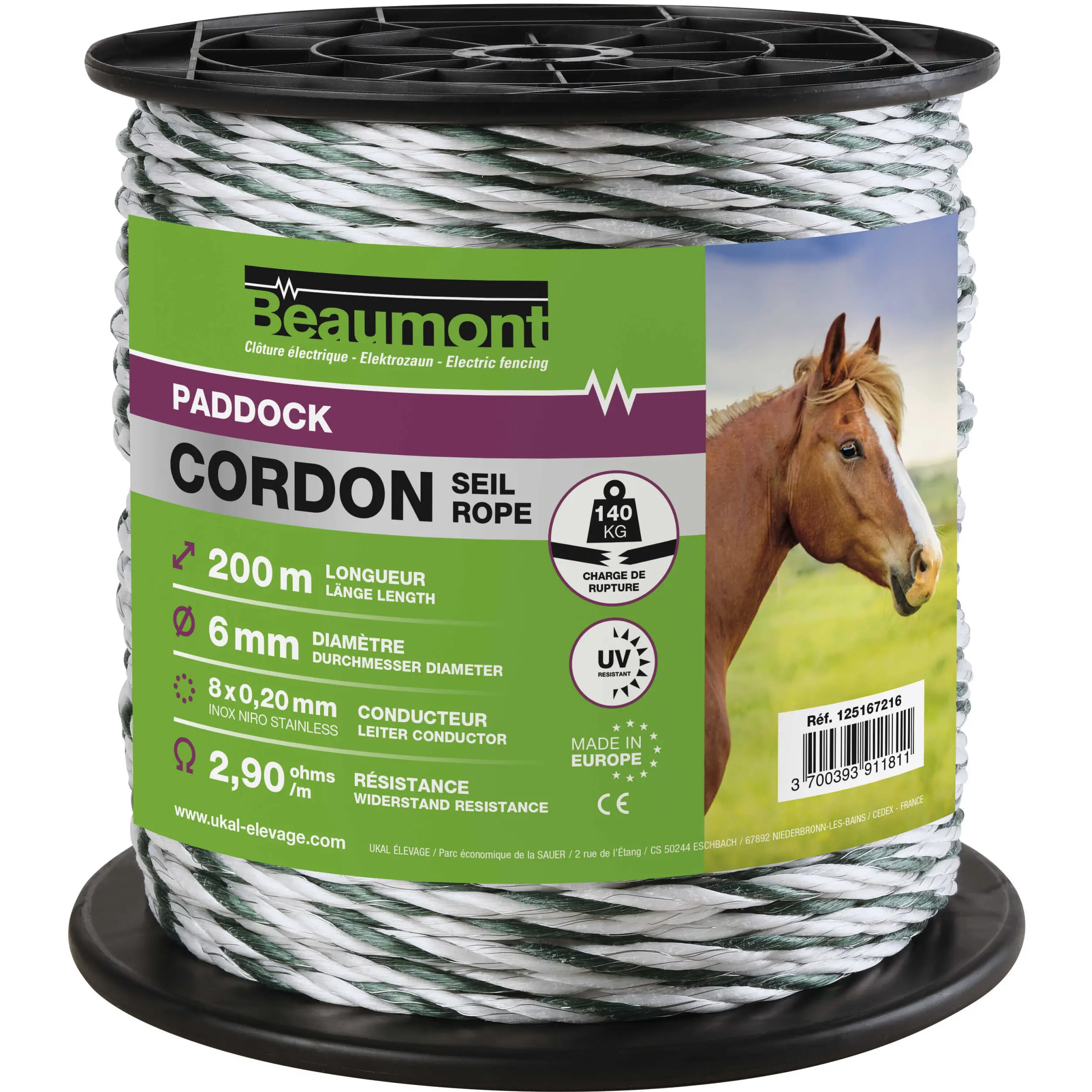 Zaunband Kordel gedreht Paddock weiß/grün 200m/6mm