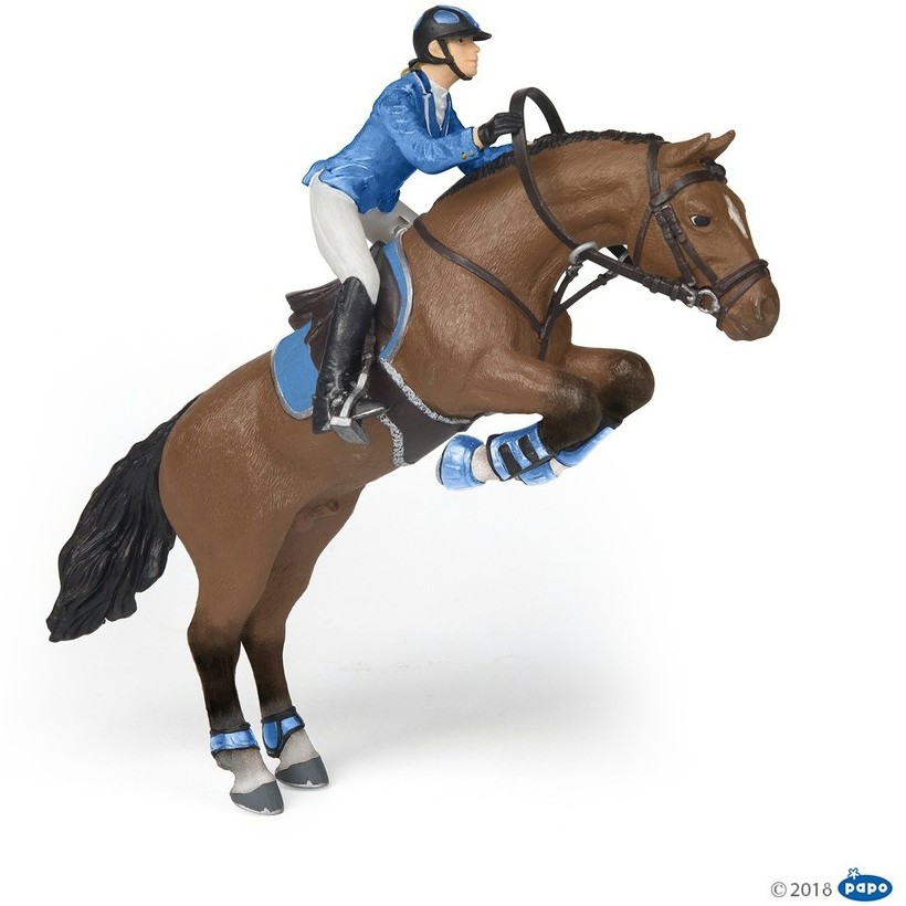 Pferd Springen mit Reiterin braun