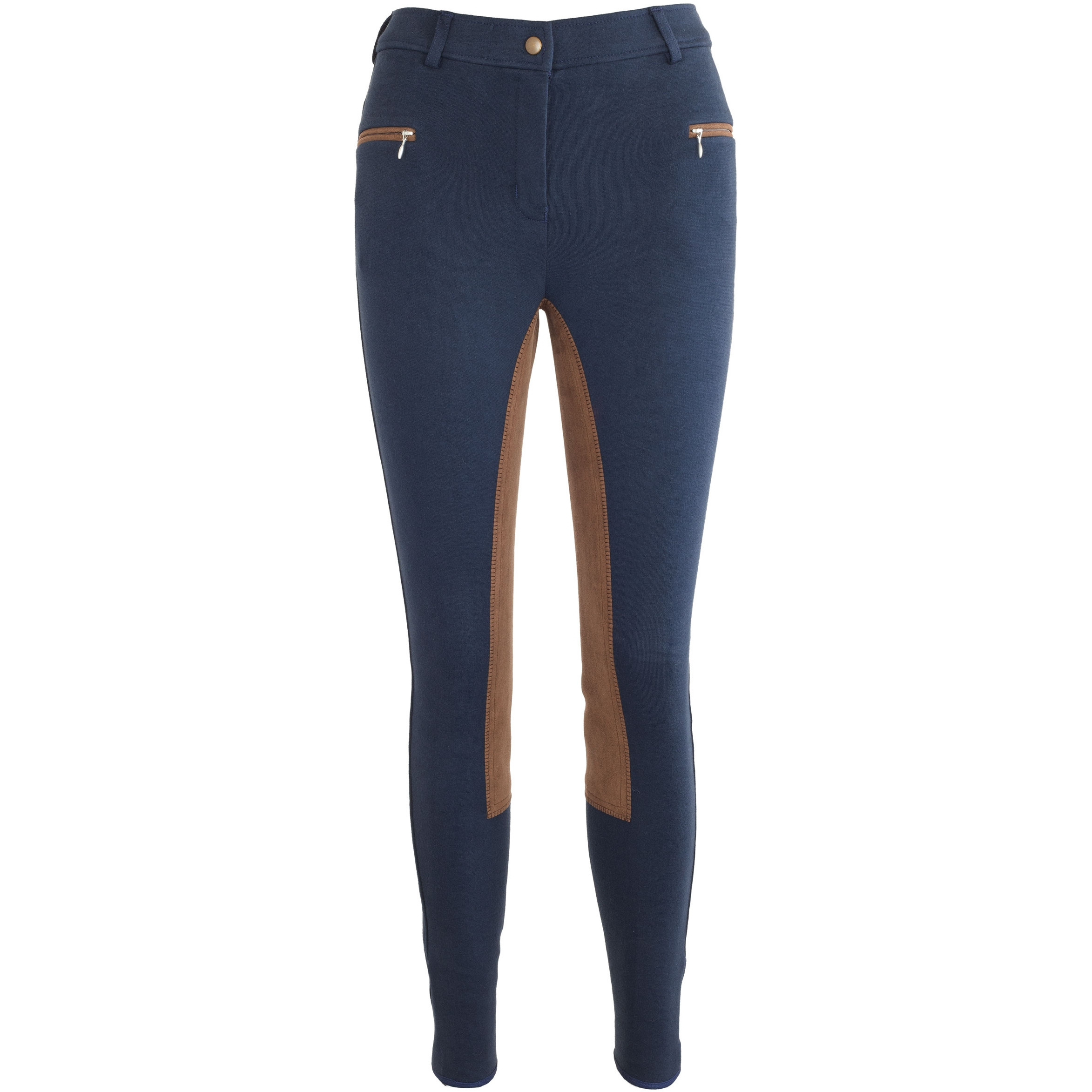 Damen Reithose Vollbesatz BASICLINE dunkelblau/hellbraun