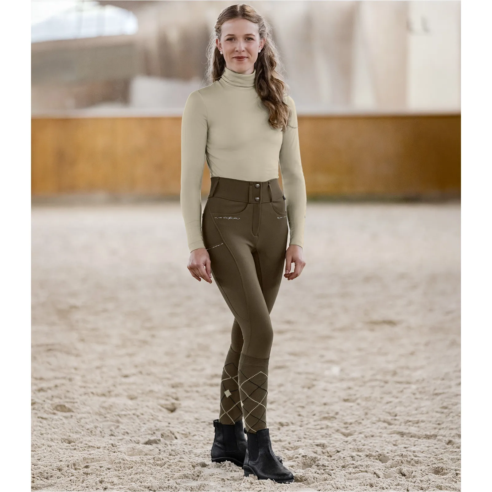 Damen Reithose Silikon Vollbesatz MATHILDA GLAM High Waist grünbraun