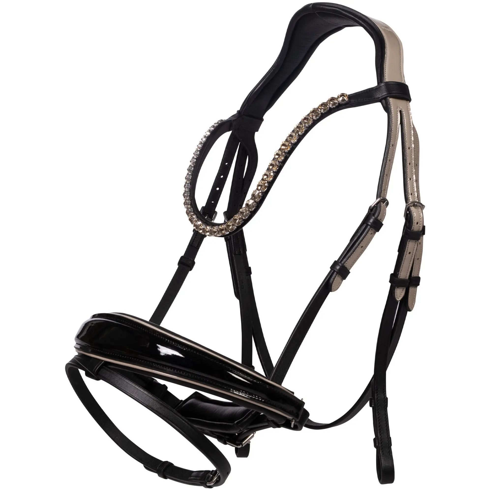 Trensenzaum mit schwedischem Reithalfter LIMONE ELEGANT schwarz/beige