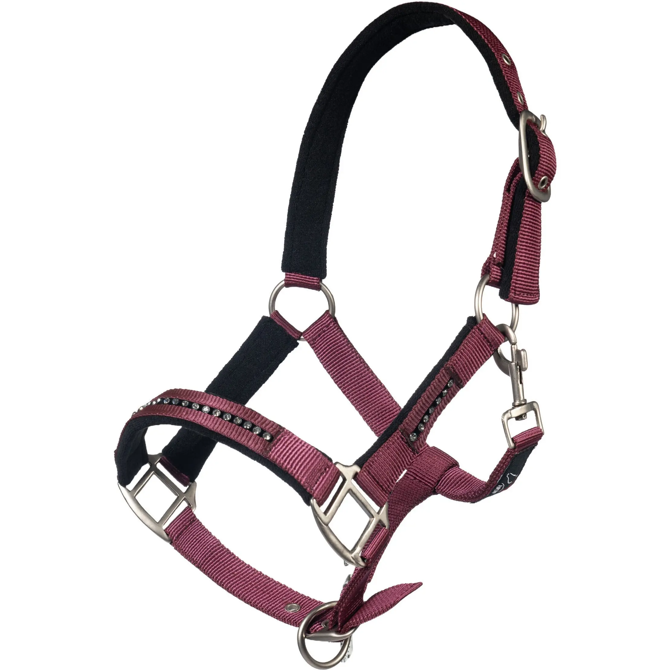 Halfter + Strick Set weich unterlegt CRYSTAL weinrot/schwarz