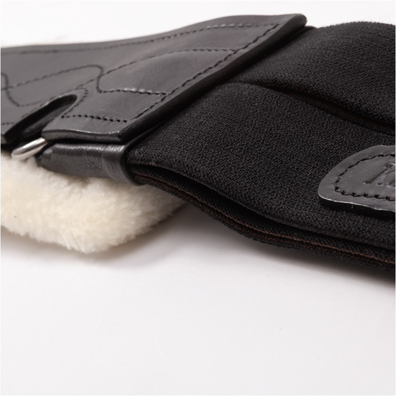 Ledersattelgurt geölt mit Kunstfell und Elast CASPER schwarz/beige