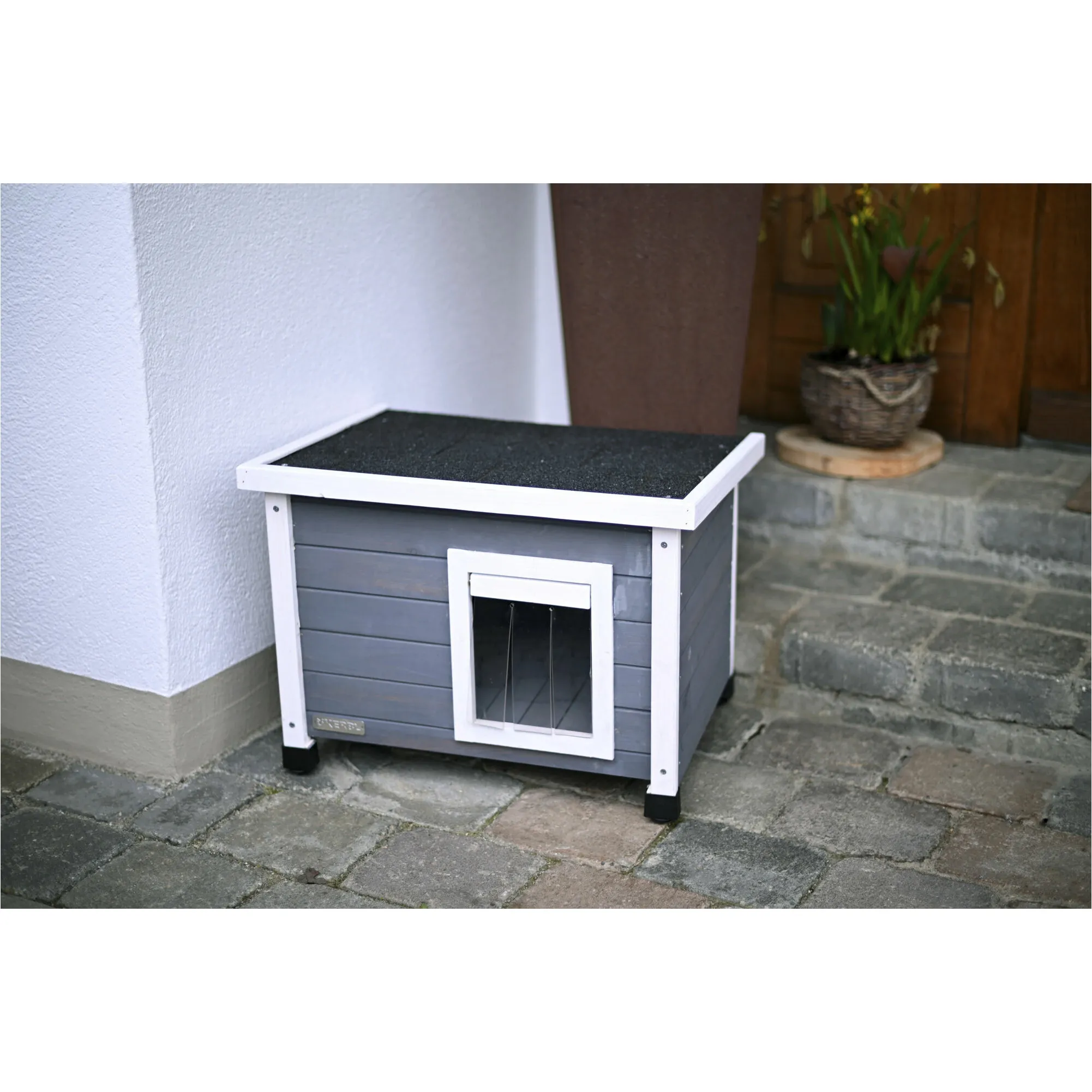 Katzenhaus RUSTICA grau/weiß