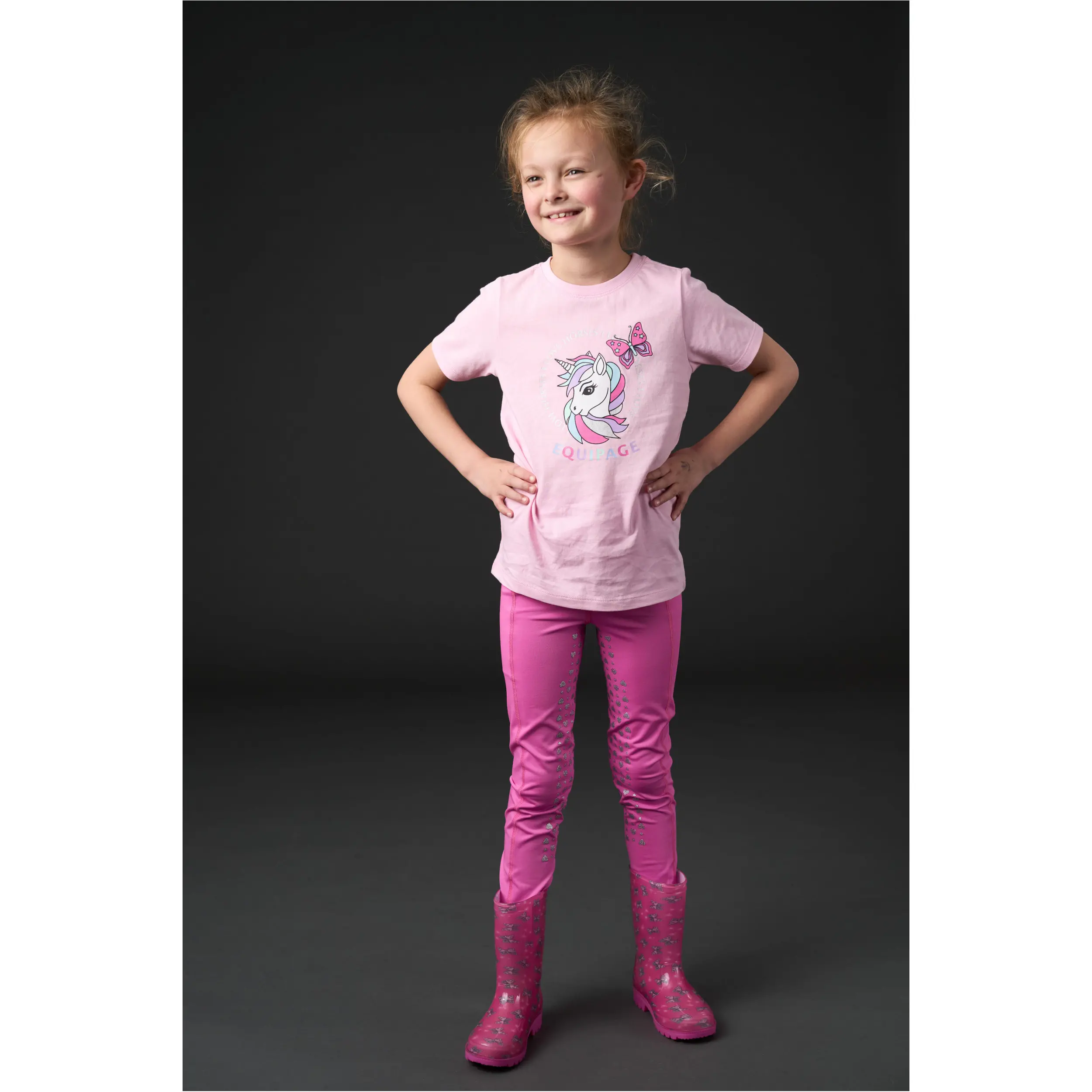 Kinder Reitleggings Silikon Vollbesatz MOLLY HEART GLITZER phlox pink