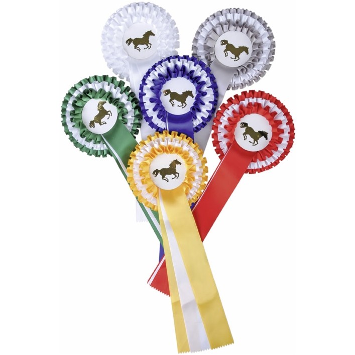 Turnierschleife Dreifachrosette blau/weiß