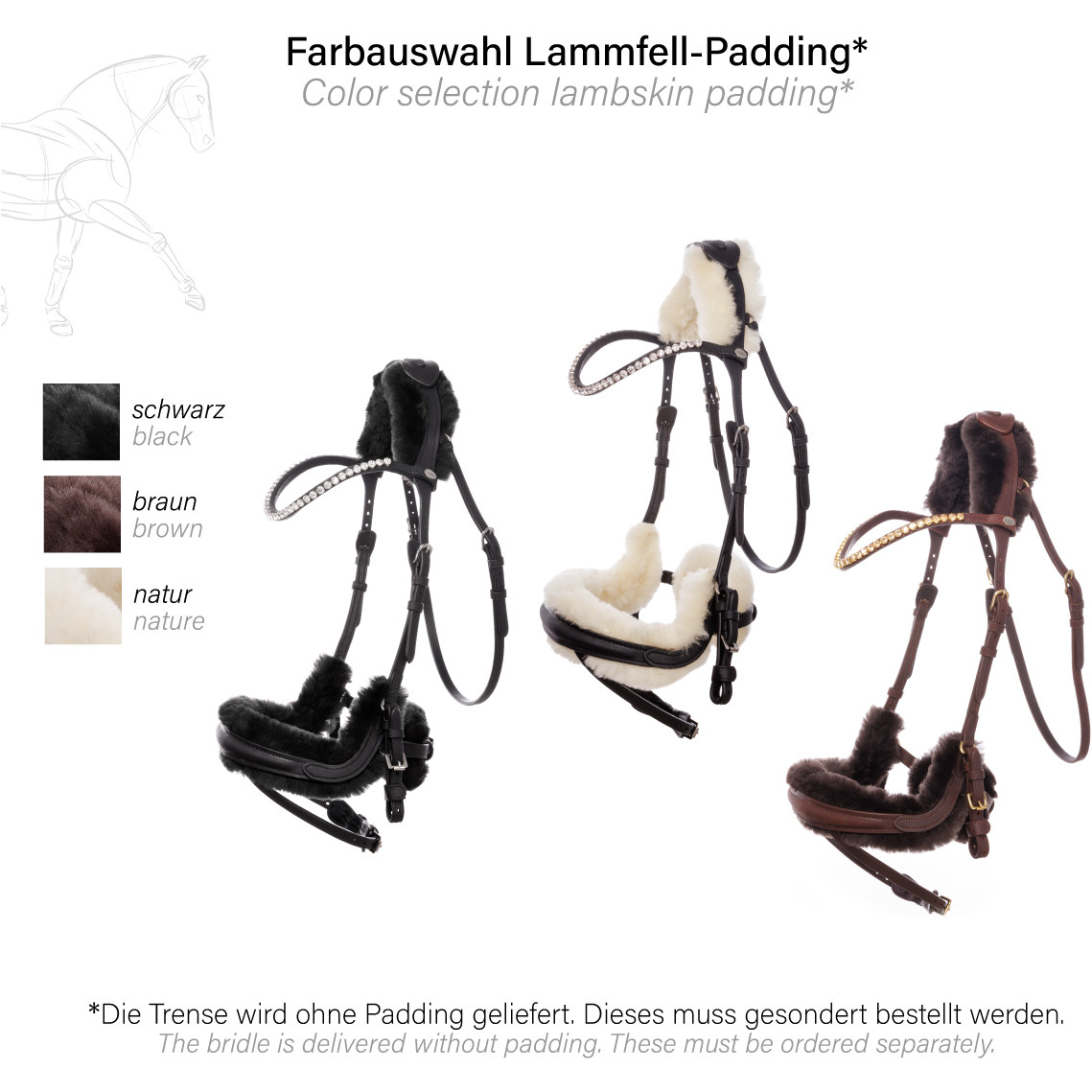 Trensenzaum englisch kombiniert CALIANO VIA Leder geölt braun/messing