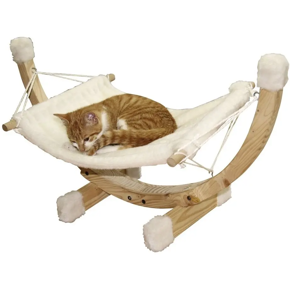 Hängematte mit Holzgestell für Katzen SIESTA weiß 73x36x34cm 