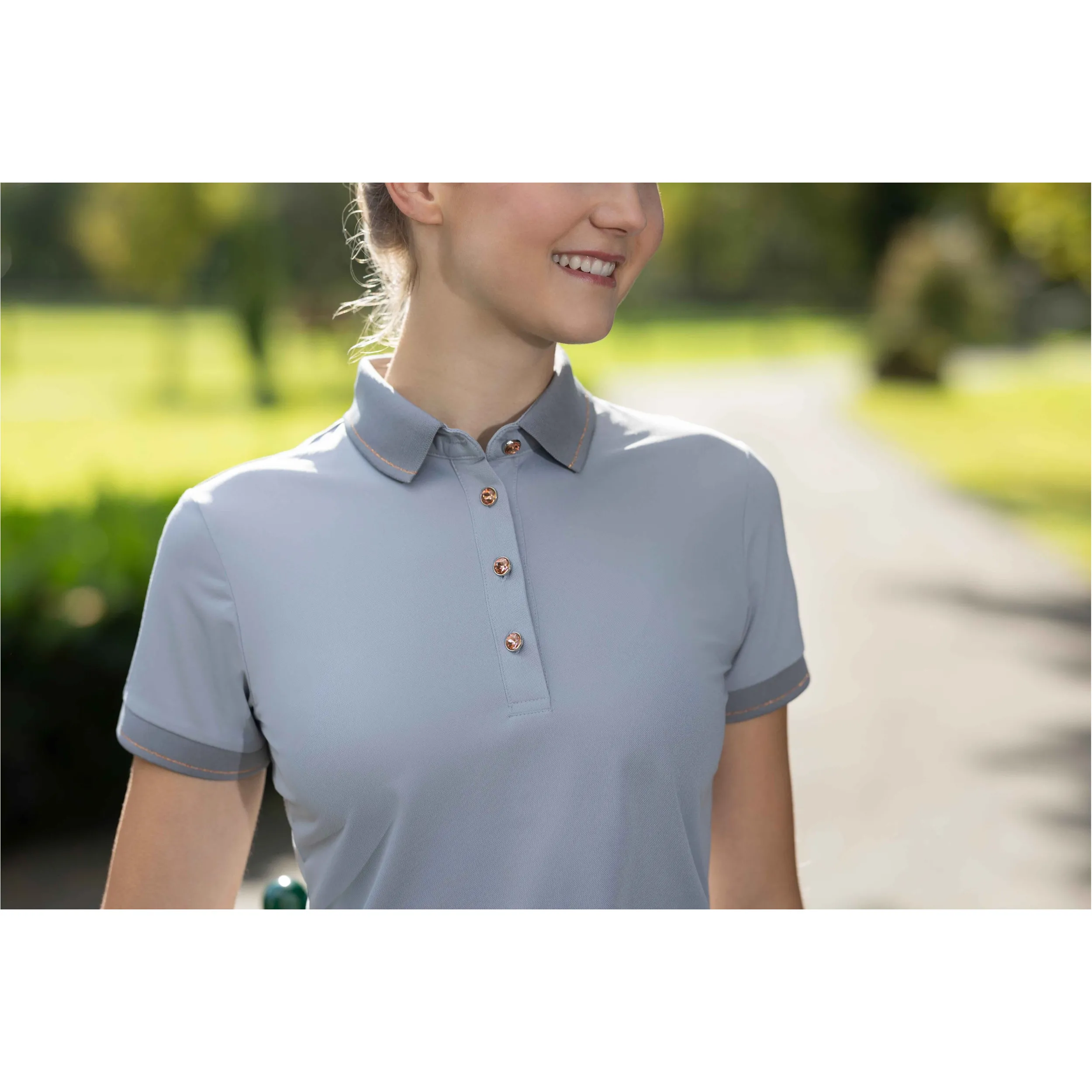 Damen Poloshirt ROSEGOLD GLAMOUR STYLE grau/rosegold