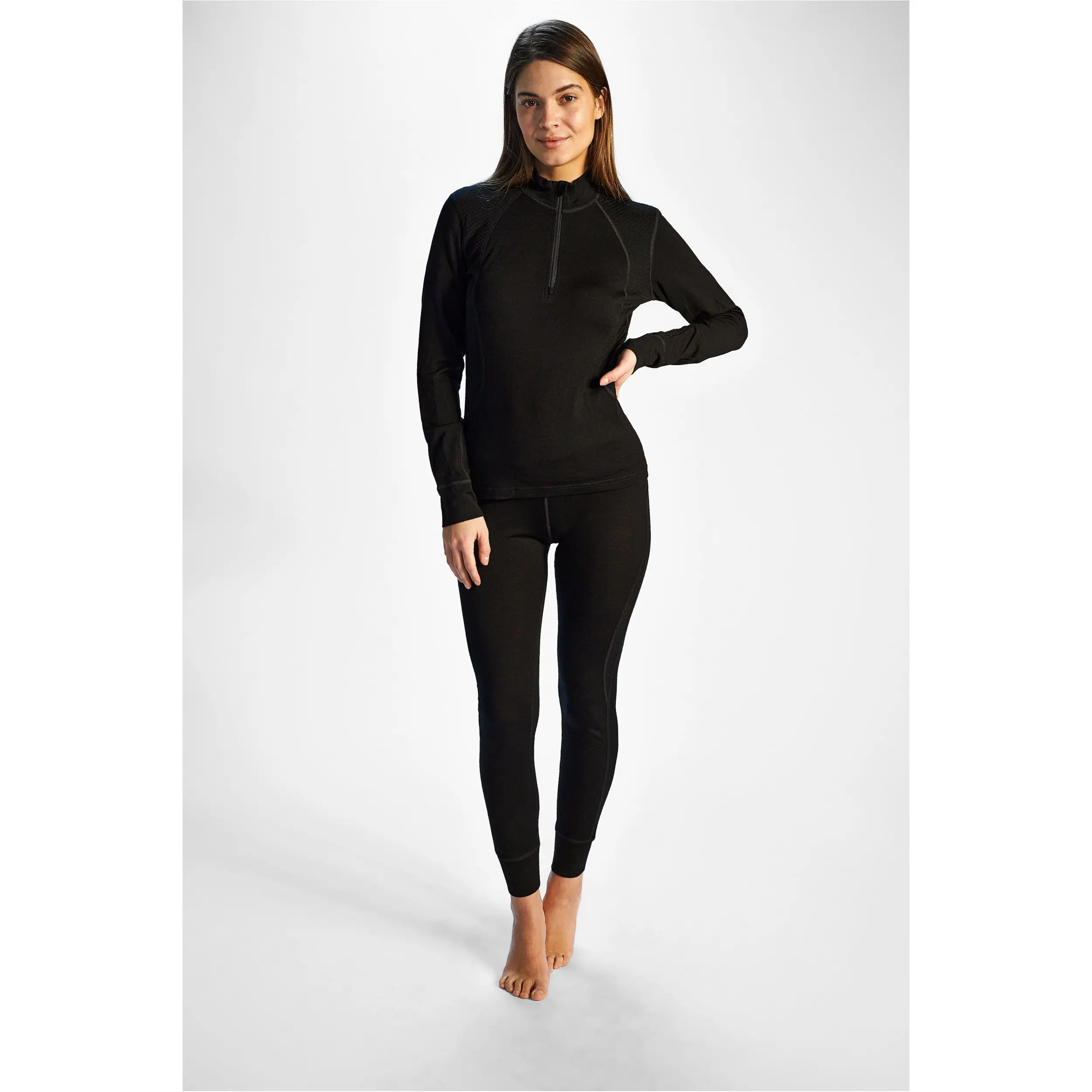 Damen Langarmshirt Half-Zip MADELEINE Merino schwarz