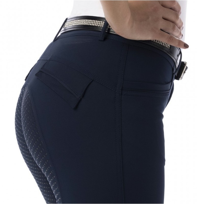 Damen Reithose Silikon Vollbesatz MICRO marineblau