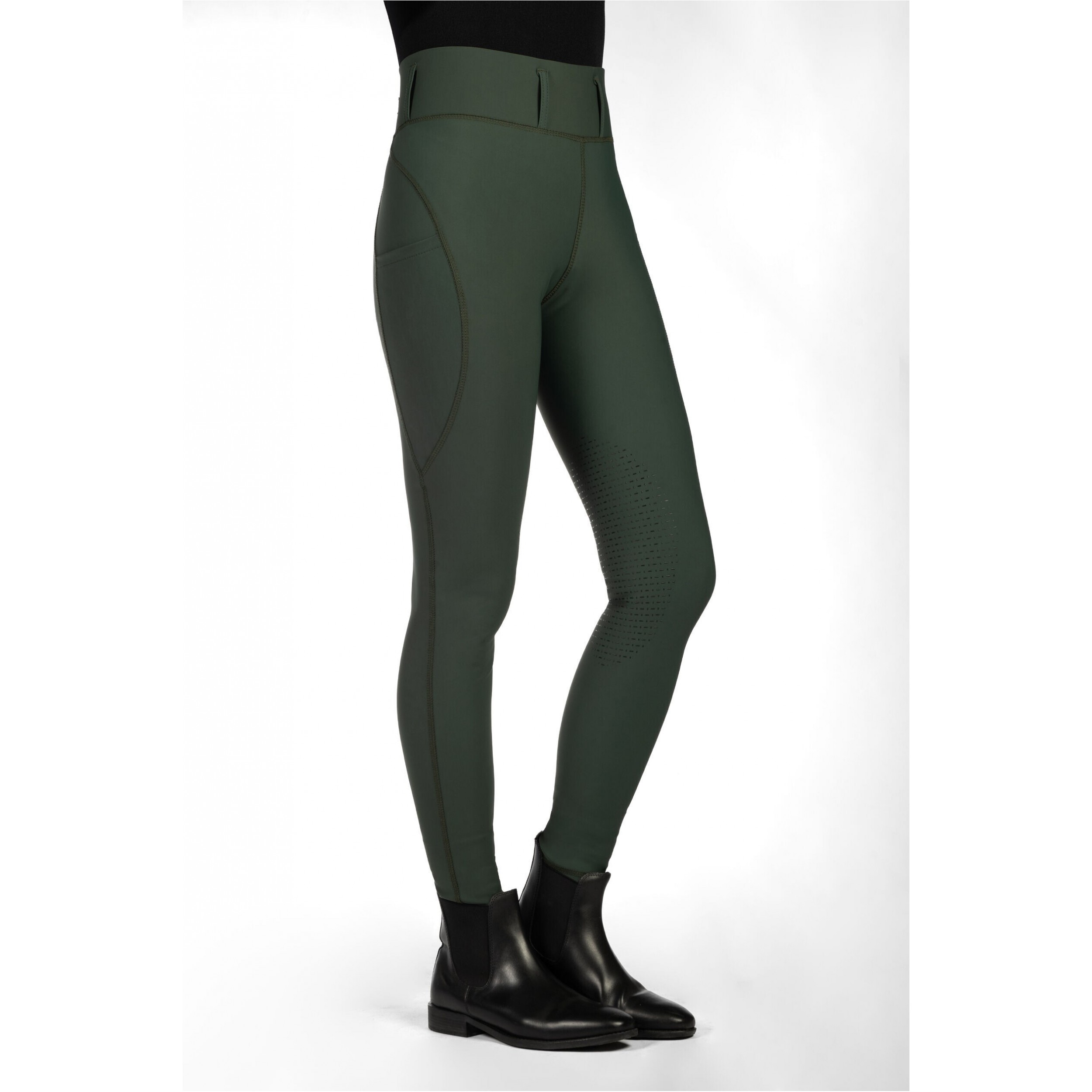 Damen Reitleggings Silikon Kniebesatz JIL HIGH WAIST olivgrün