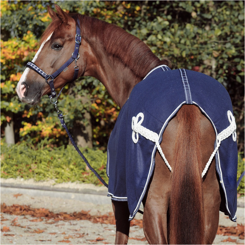 Abschwitzdecke mit abnehmbarem Brustlatz marine/weiß