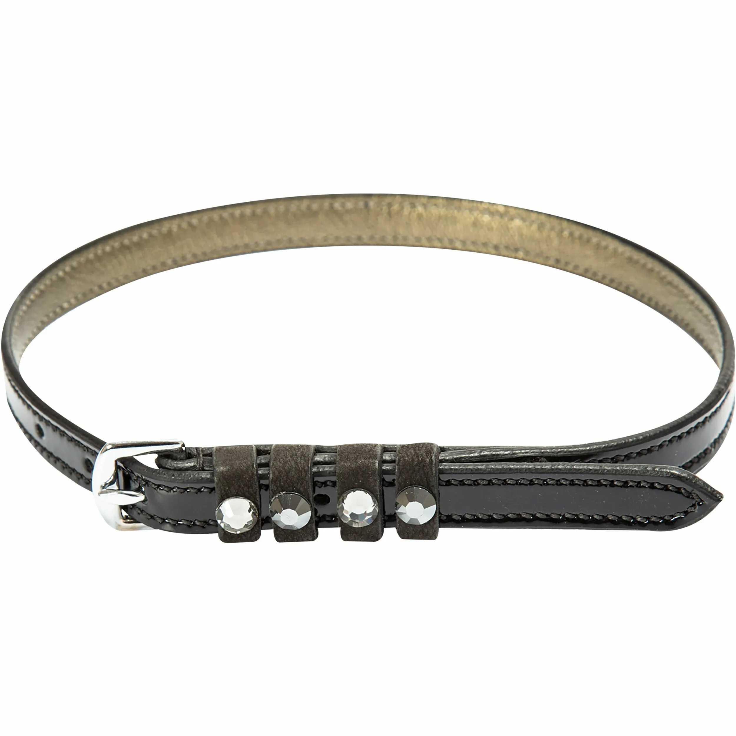 Damen Sporenriemen mit Strass IRHPardouz Leder schwarz lack/metallic