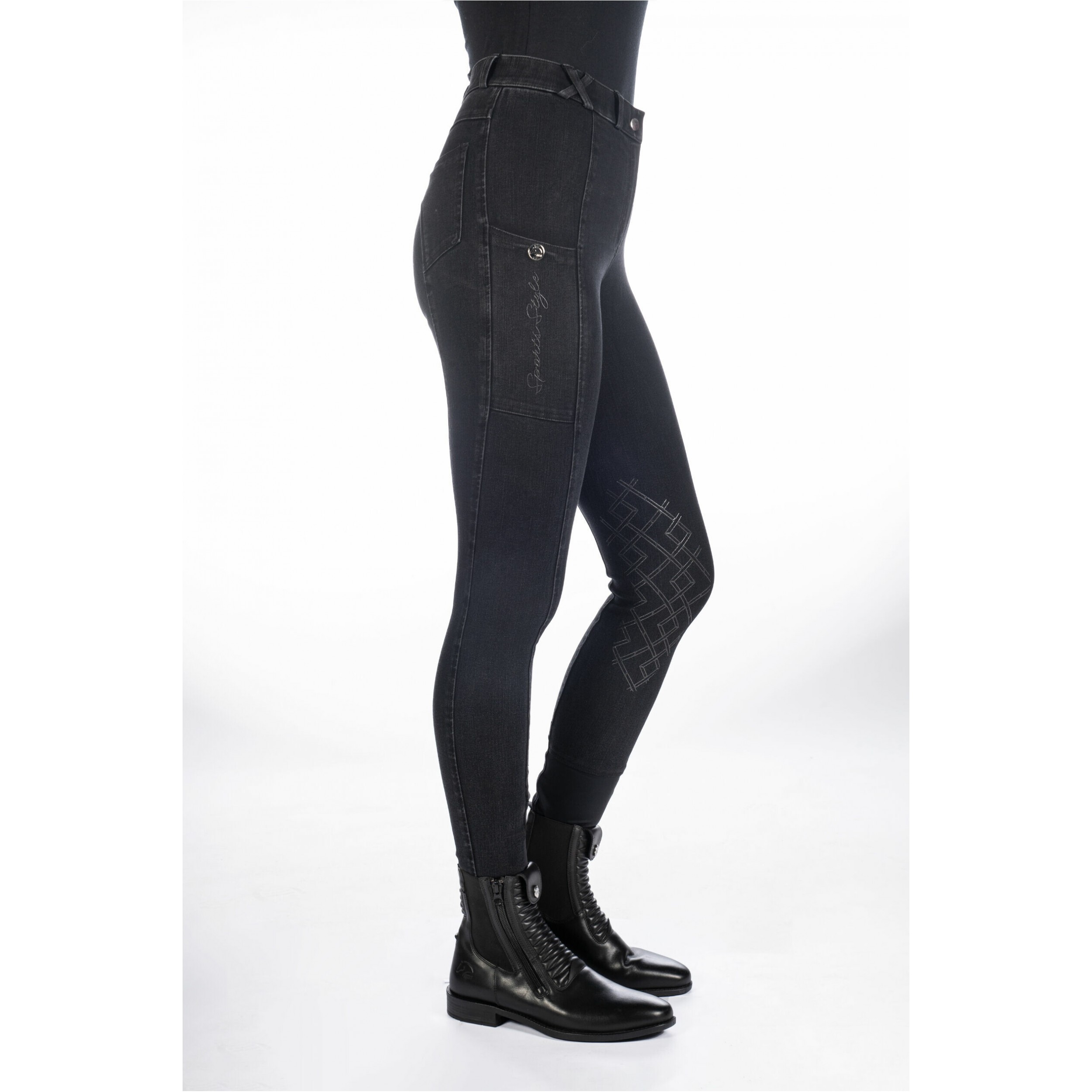 Damen Reithose Silikon Kniebesatz HARBOUR ISLAND DENIM schwarz
