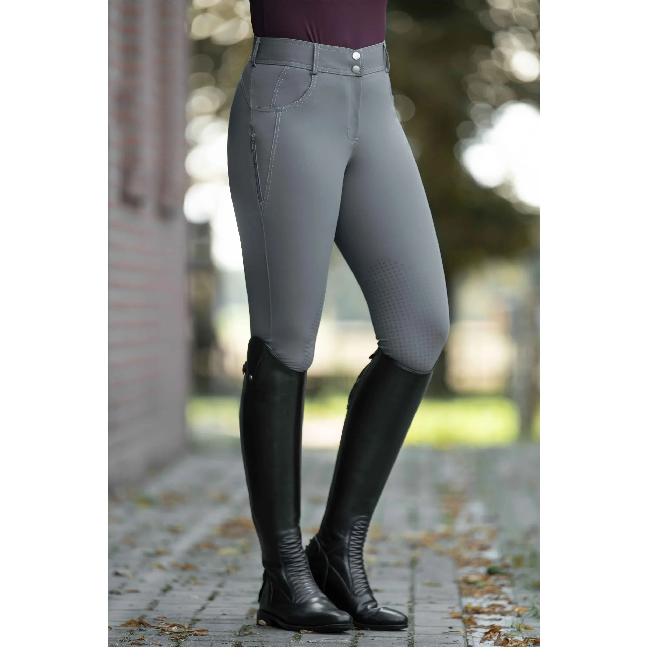 Damen Reithose Silikon Kniebesatz ARI MID RISE grau