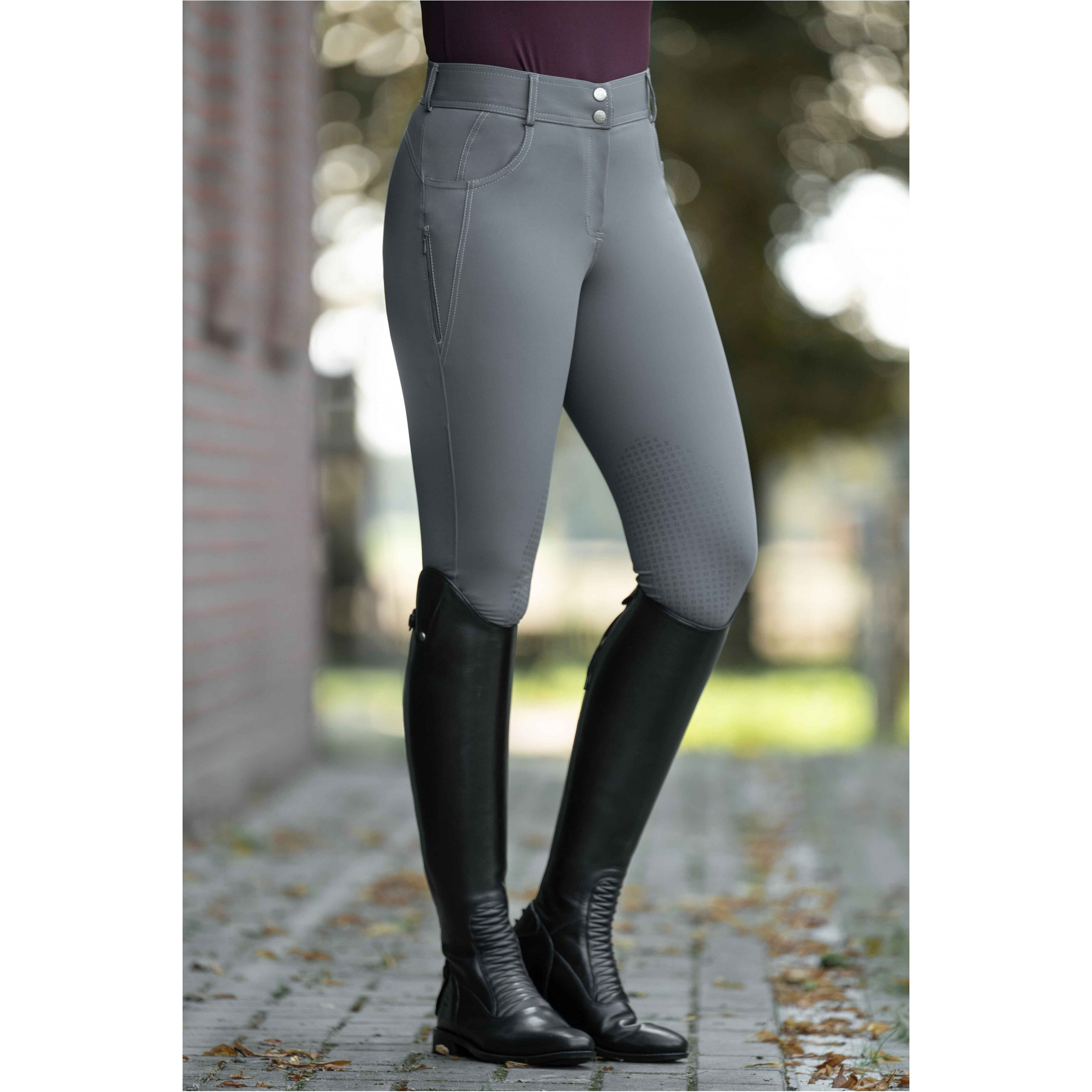 Damen Reithose Silikon Kniebesatz ARI MID RISE grau