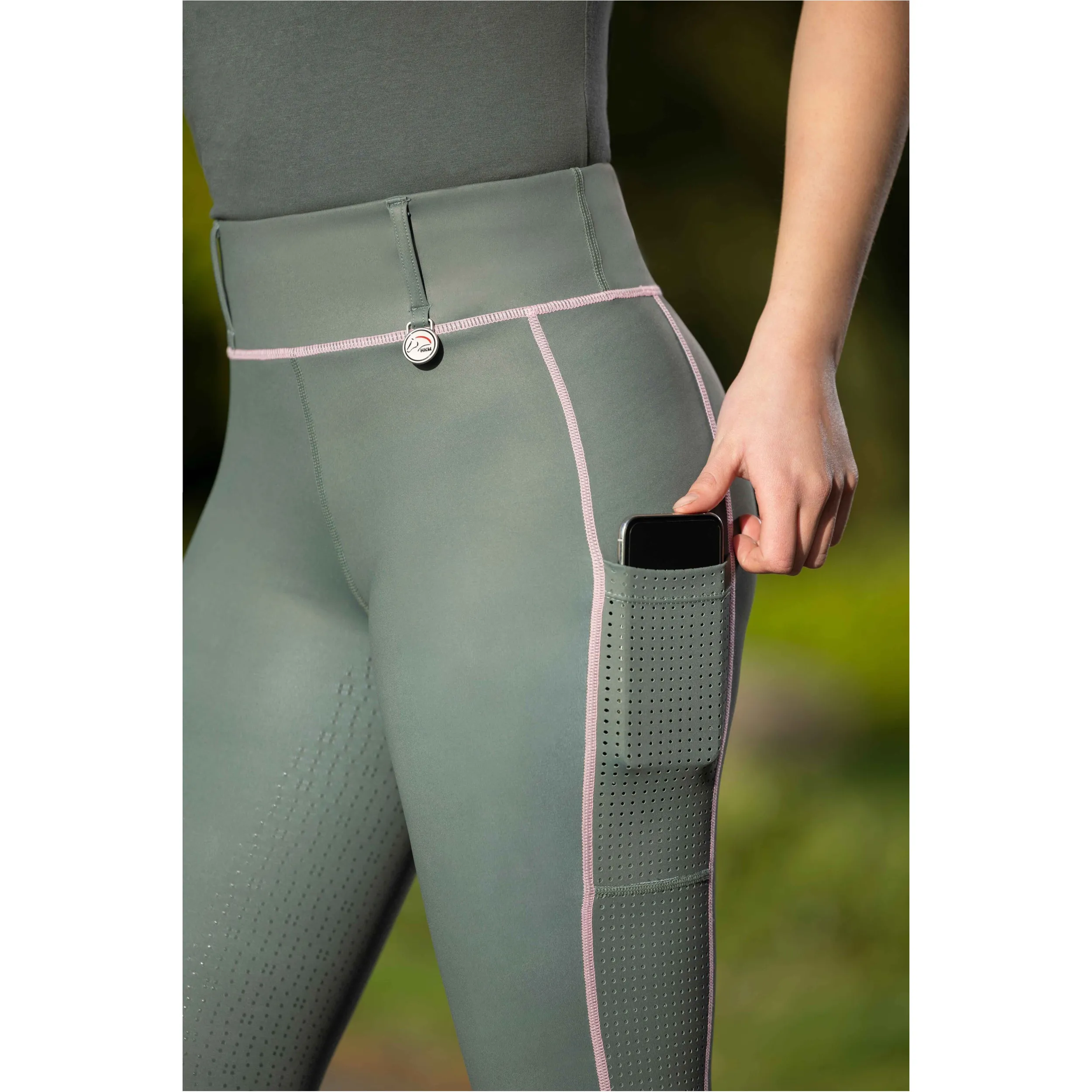 Damen Reitleggings Silikon Vollbesatz JUNA graugrün