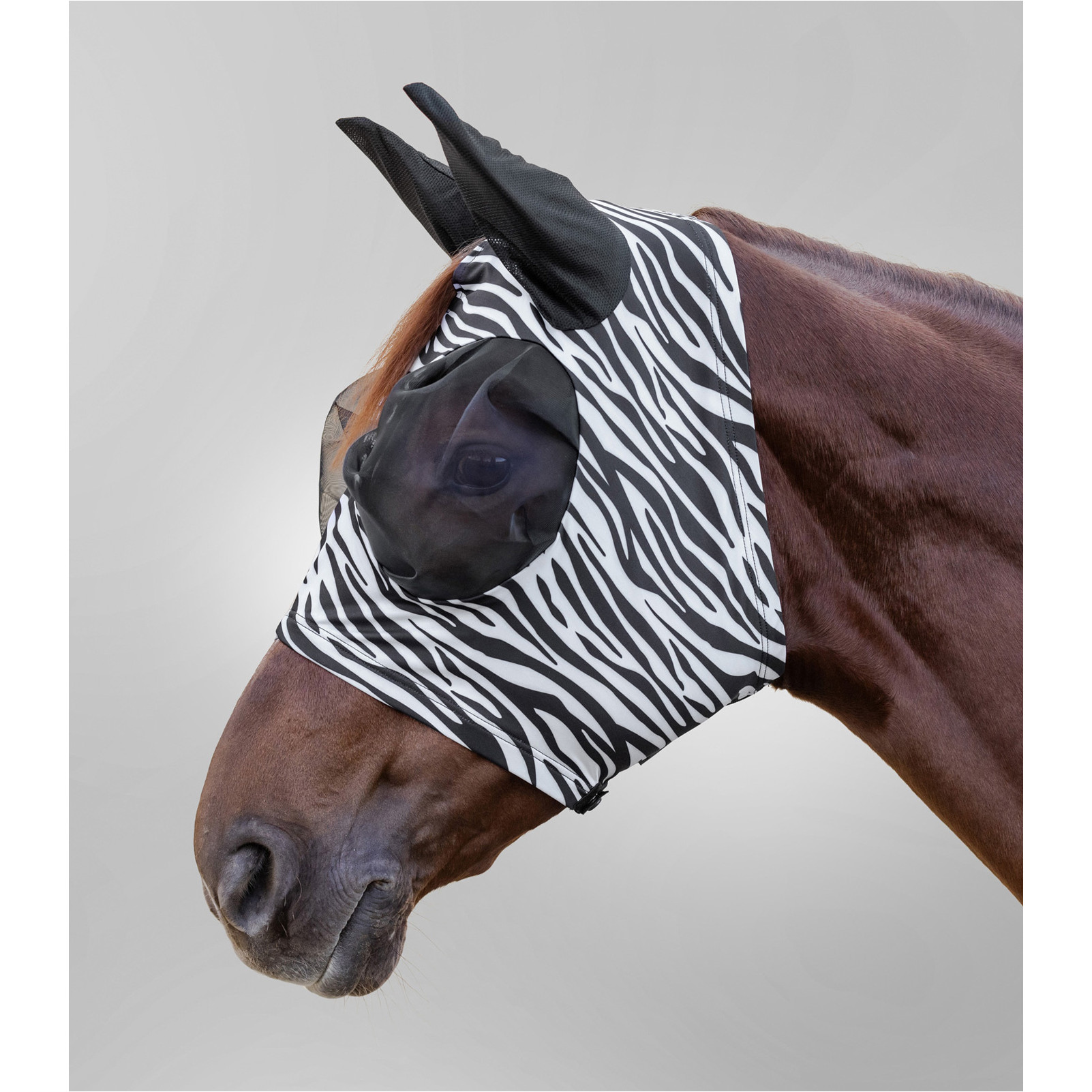 Fliegenmaske mit Reißverschluss PUCK ZEBRA schwarz/weiß