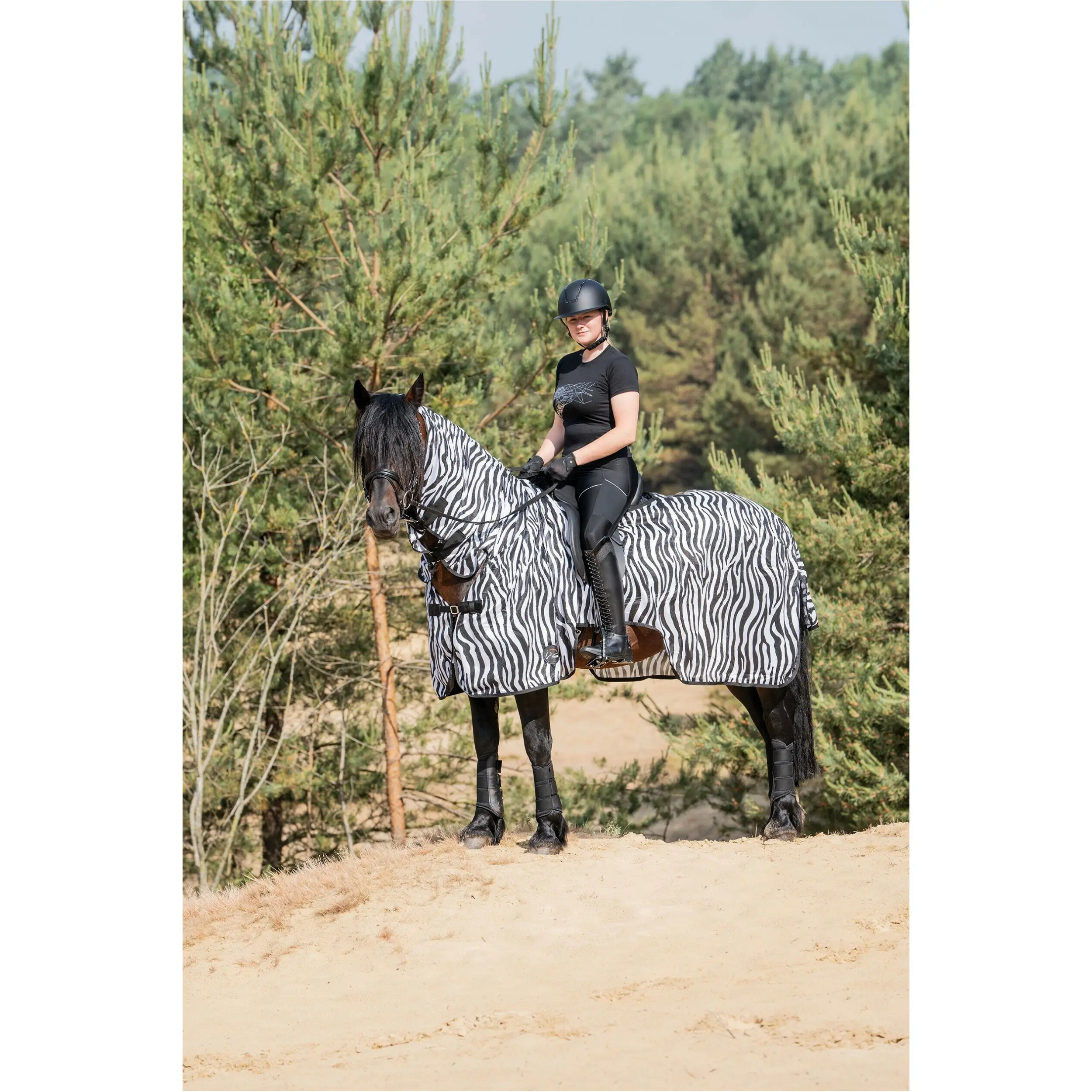 Fliegenausreitdecke mit Halsteil ZEBRA weiß/schwarz
