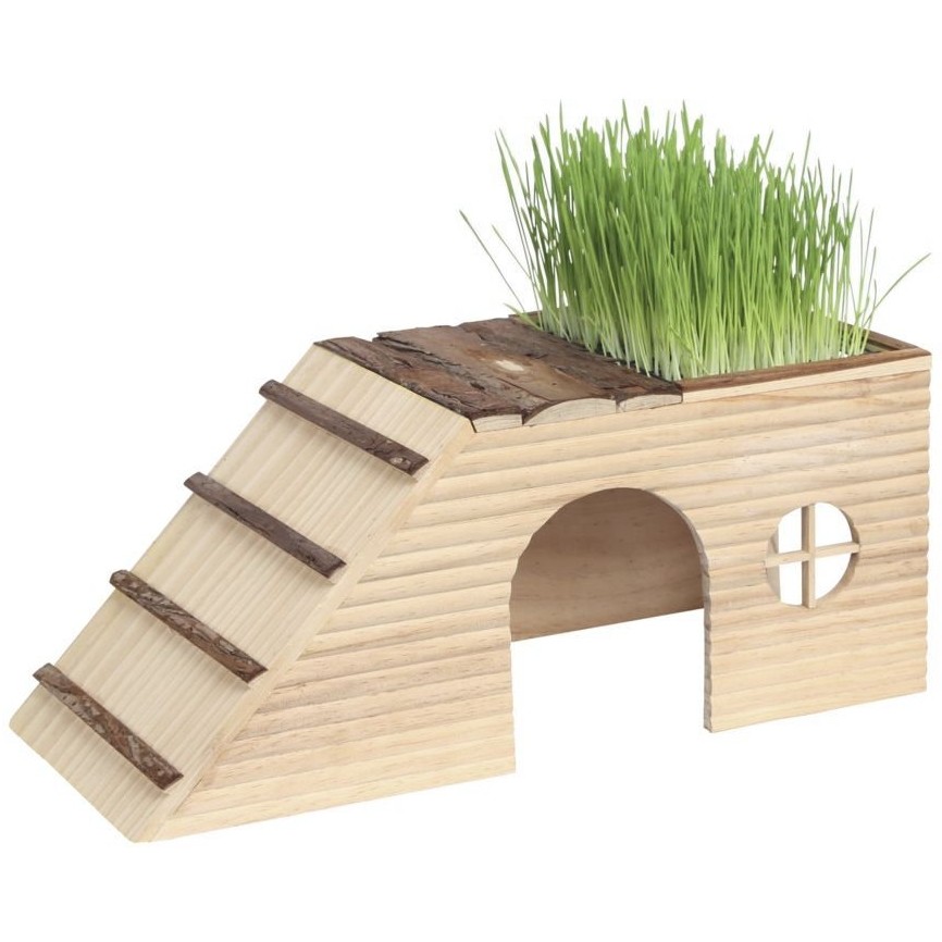 Nagerhaus mit Rampe + integr. Futterplatz NATURE 48x22x20cm 