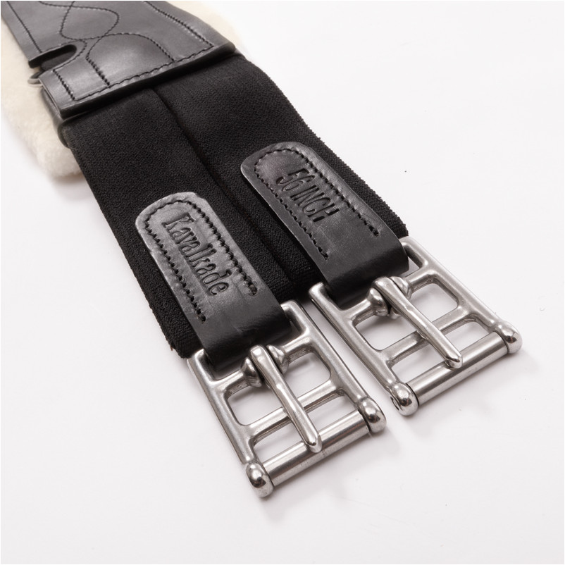 Ledersattelgurt geölt mit Kunstfell und Elast CASPER schwarz/beige