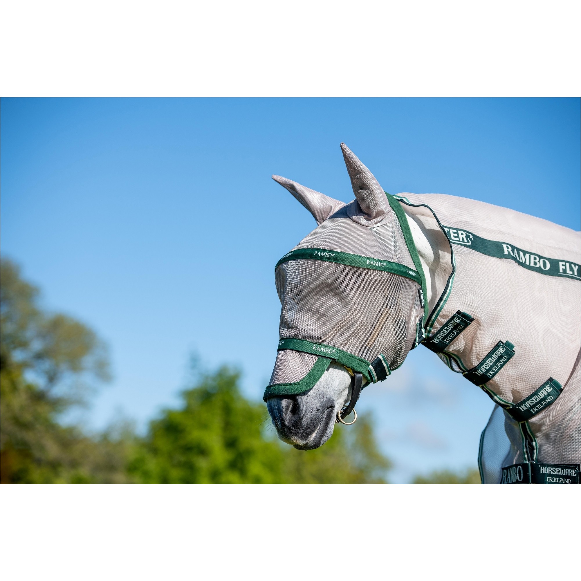 Fliegenmaske RAMBO Plus oatmeal/green Fliegenmaske RAMBO Plus oatmeal/green