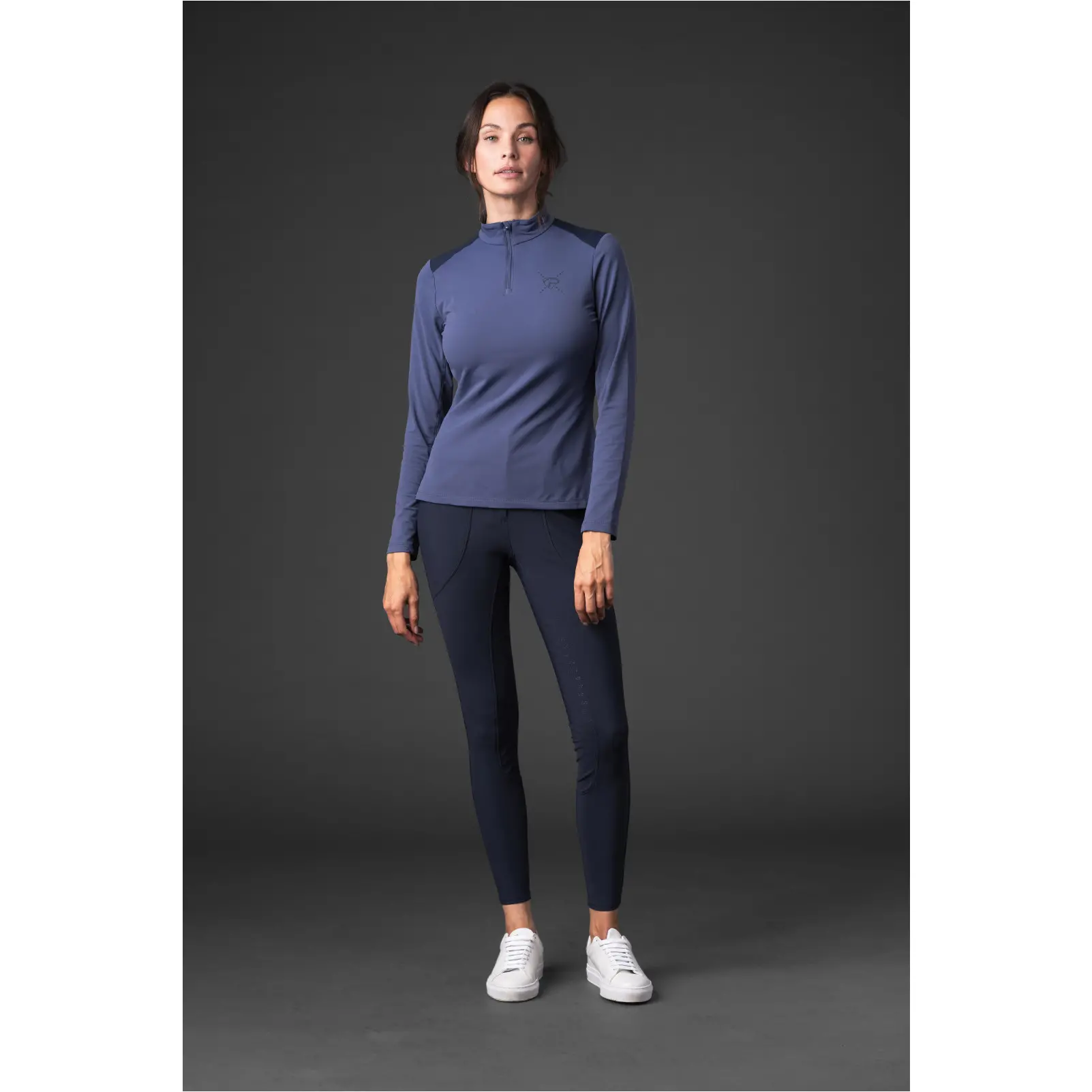 Damen Reitshirt Langarm VIVIAN half-zip crown blue