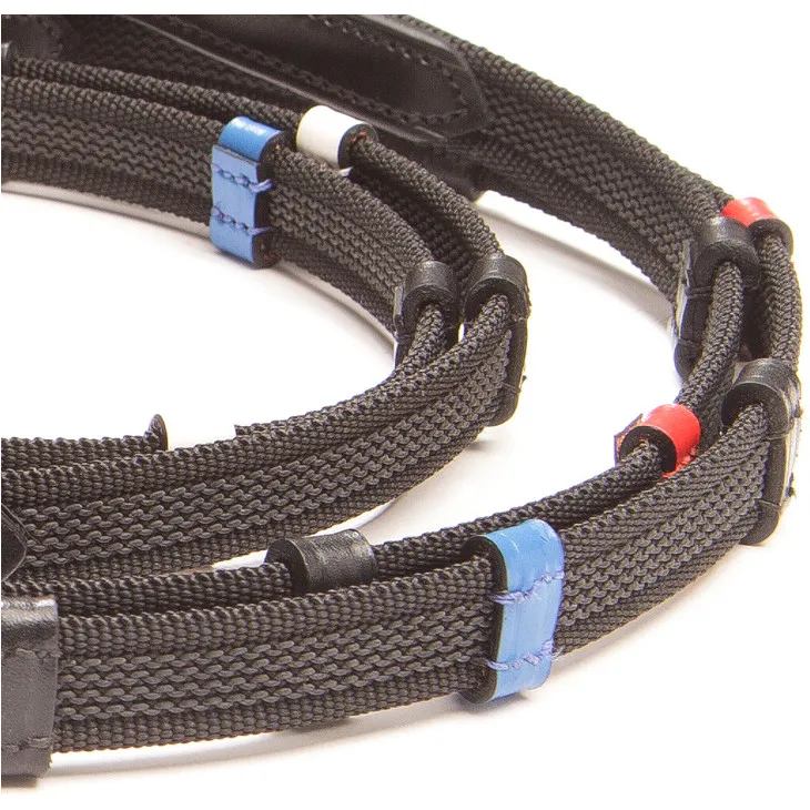 Gummierte Zügel TRAINING bunte Stege schwarz/blau-rot 16mm