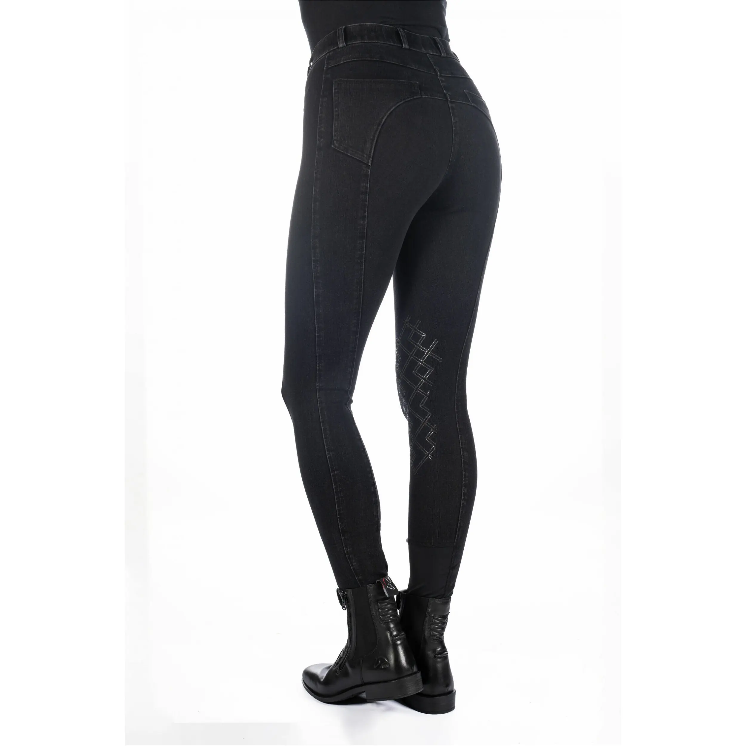 Damen Reithose Silikon Kniebesatz HARBOUR ISLAND DENIM schwarz