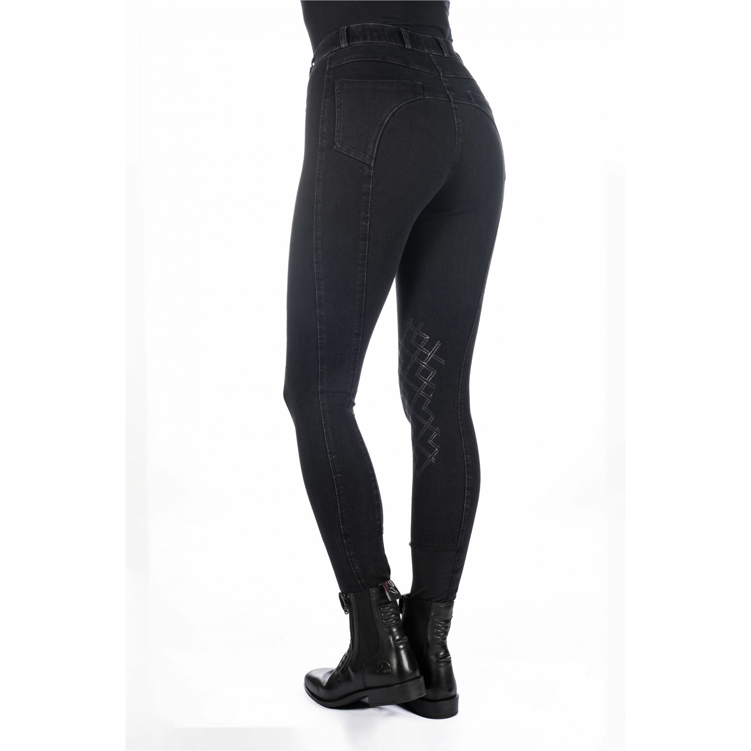 Damen Reithose Silikon Kniebesatz HARBOUR ISLAND DENIM schwarz