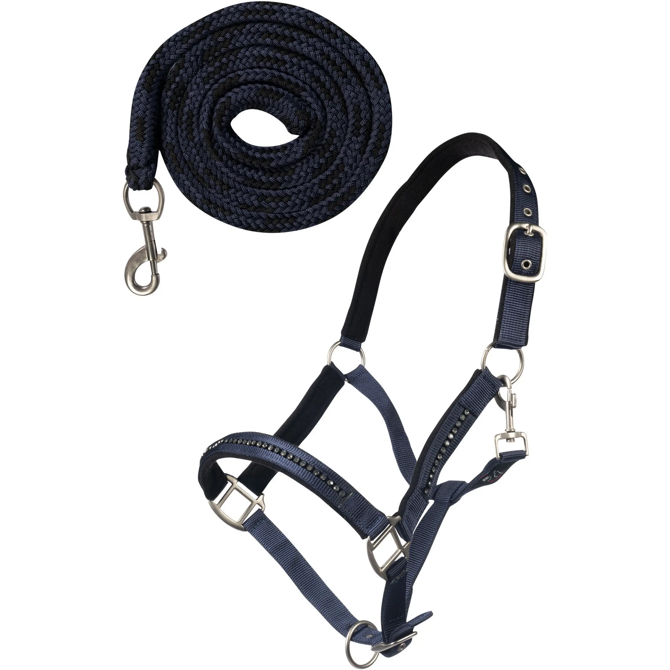 Halfter + Strick Set weich unterlegt CRYSTAL dunkelblau/schwarz