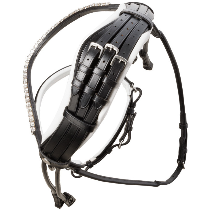 Kandarenzaum mit schwedischen Reithalfter FLEUR schwarz lack/weiß