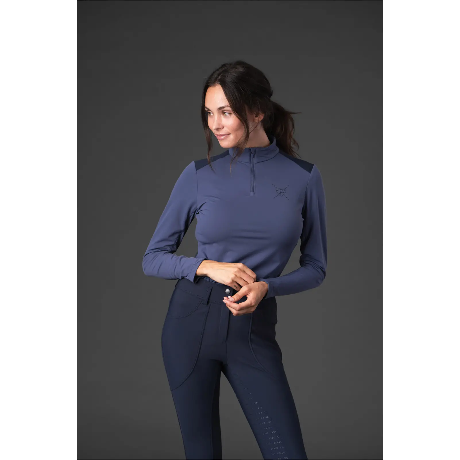 Damen Reitshirt Langarm VIVIAN half-zip crown blue
