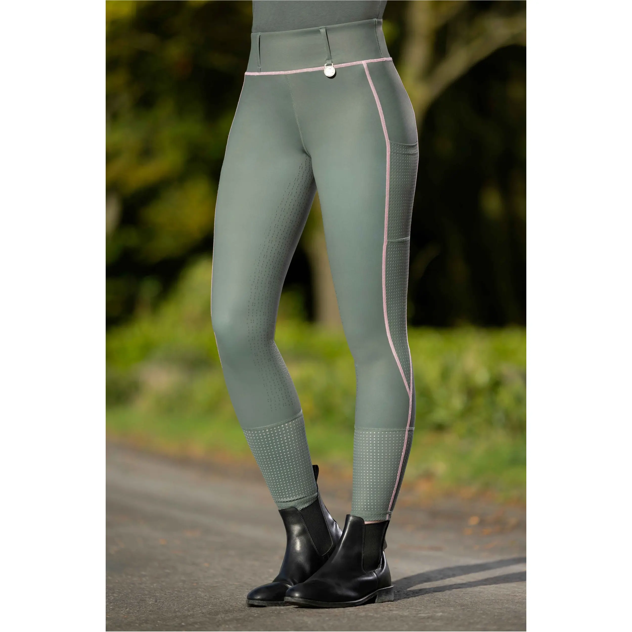 Damen Reitleggings Silikon Vollbesatz JUNA graugrün