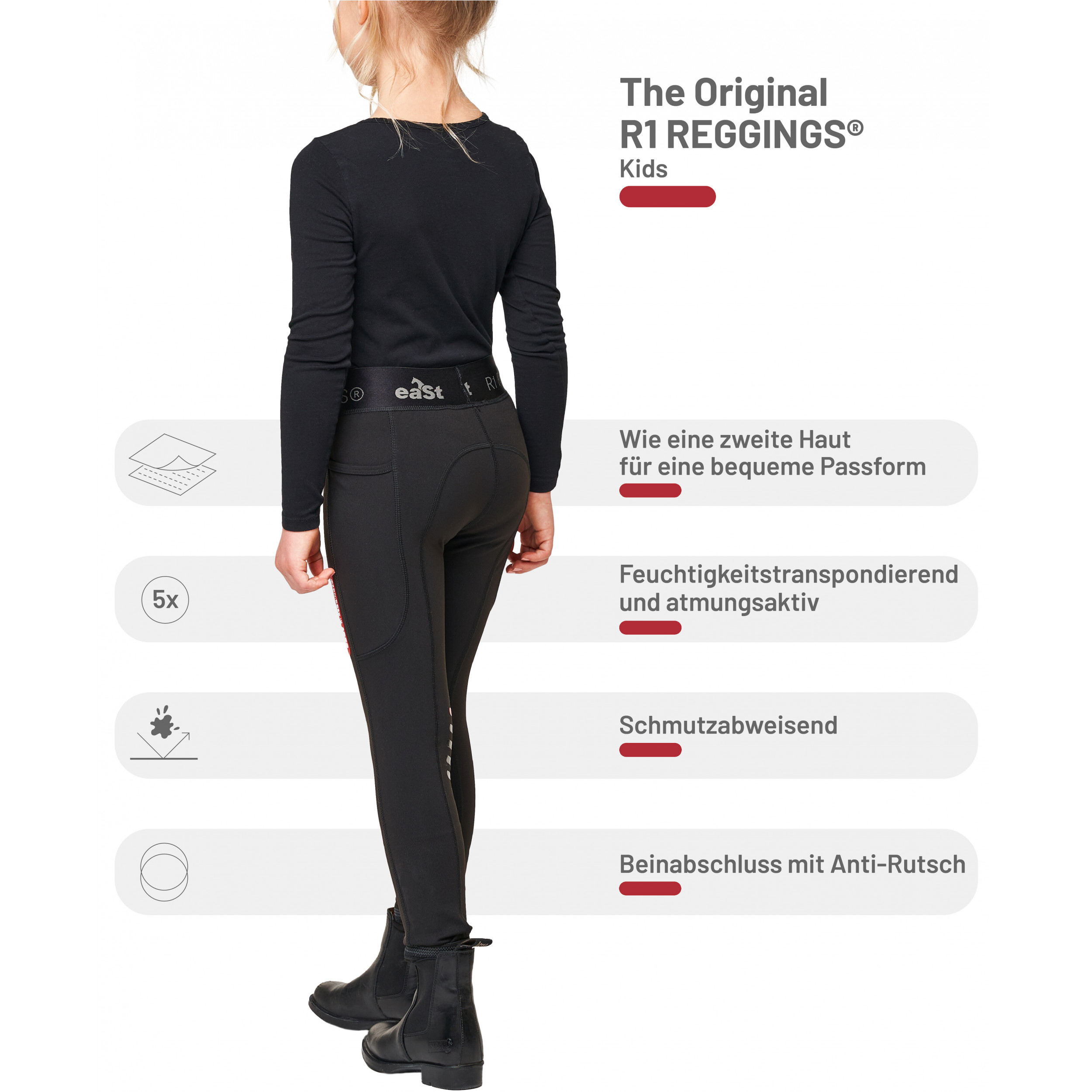Kinder Reitleggings Silikon Halbbesatz REGGINGS R1 schwarz