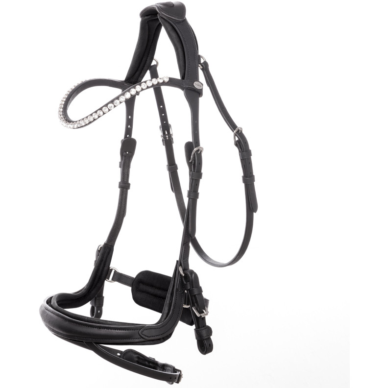 Trensenzaum englisch kombiniert CALIANO VIA Leder geölt schwarz/silber