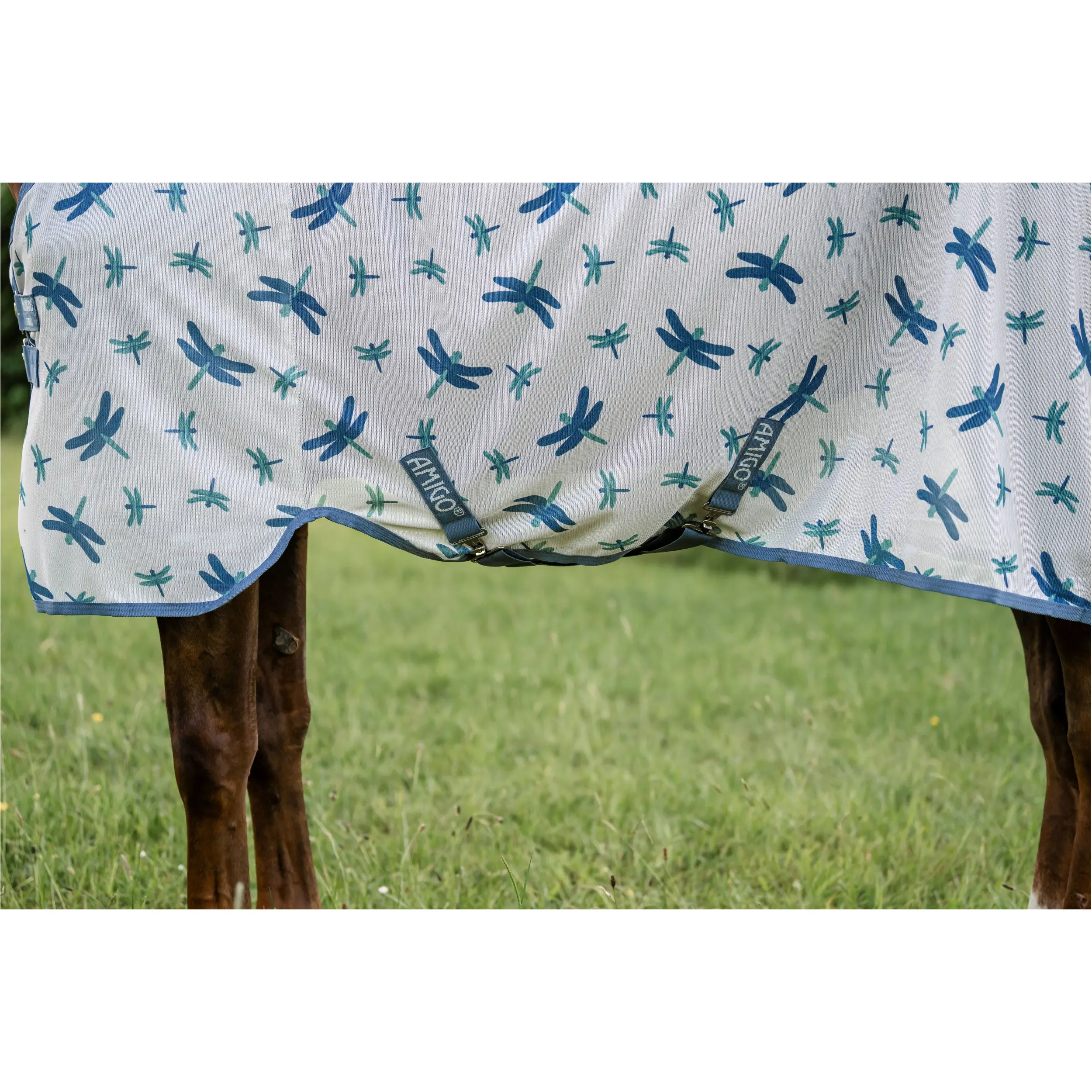 Fliegendecke mit Halsteil (abnehmbar) AMIGO Bug Rug Plus dragonfly print/silver/blue/sage