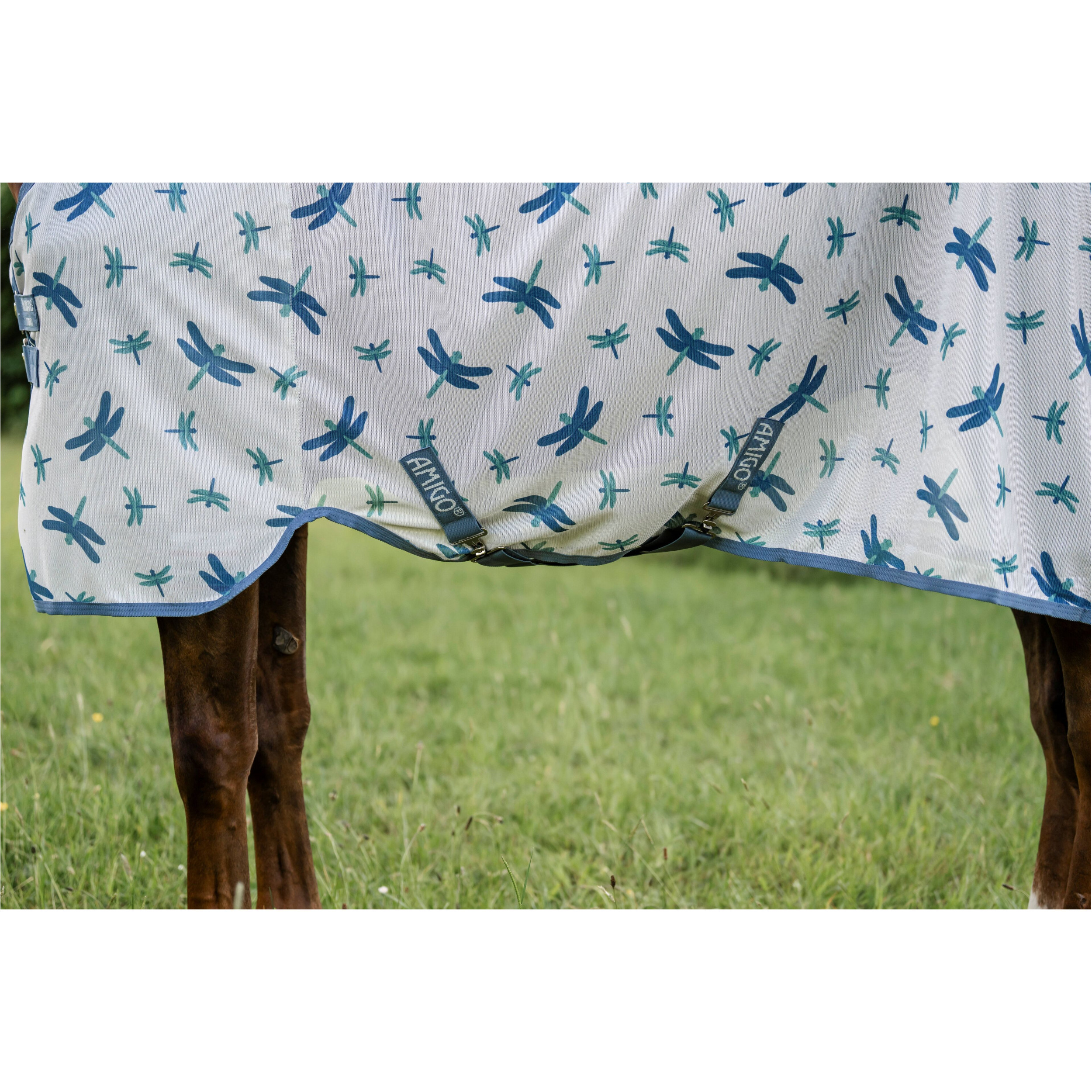 Fliegendecke mit Halsteil (abnehmbar) AMIGO Bug Rug Plus dragonfly print/silver/blue/sage