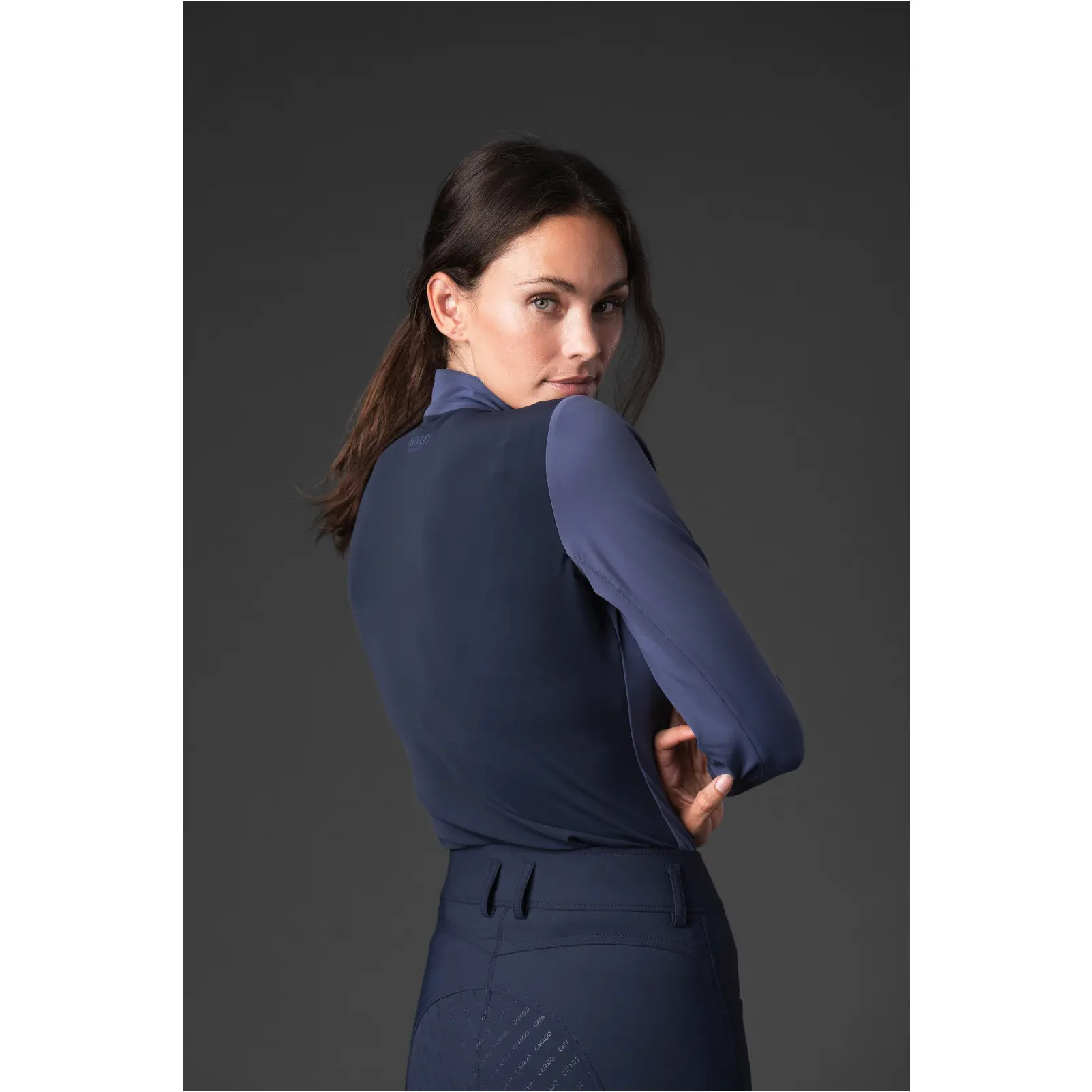 Damen Reitshirt Langarm VIVIAN half-zip crown blue