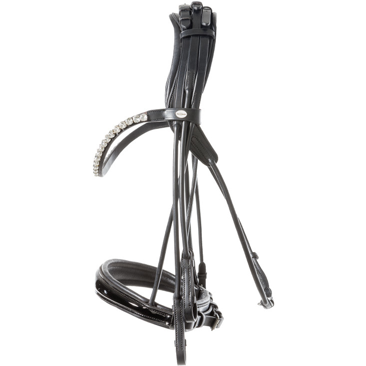 Kandarenzaum mit schwedischen Reithalfter FLEUR schwarz lack/schwarz