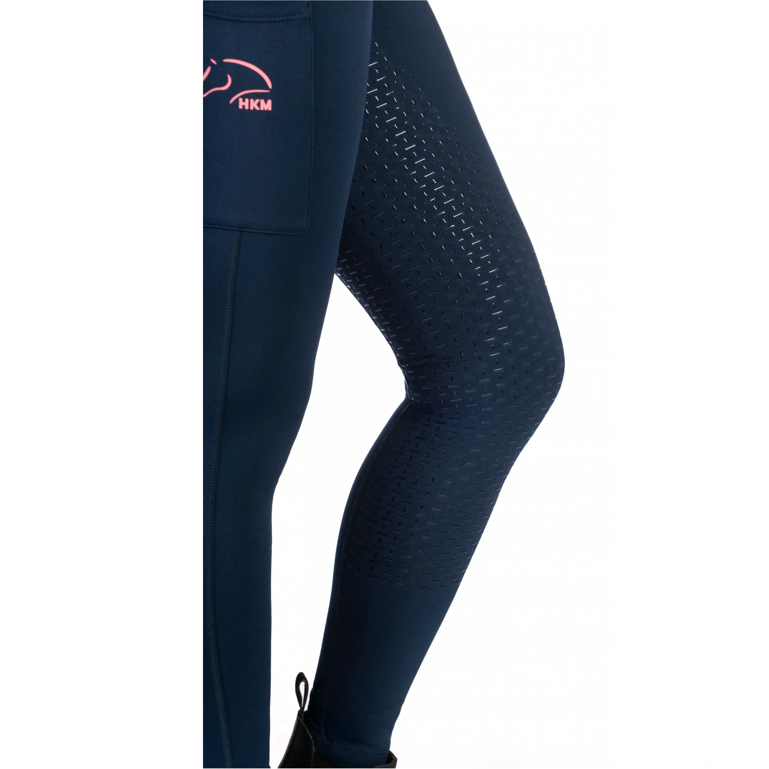 Kinder Reitleggings Silikon Vollbesatz GRAZ STYLE dunkelblau/neon koralle