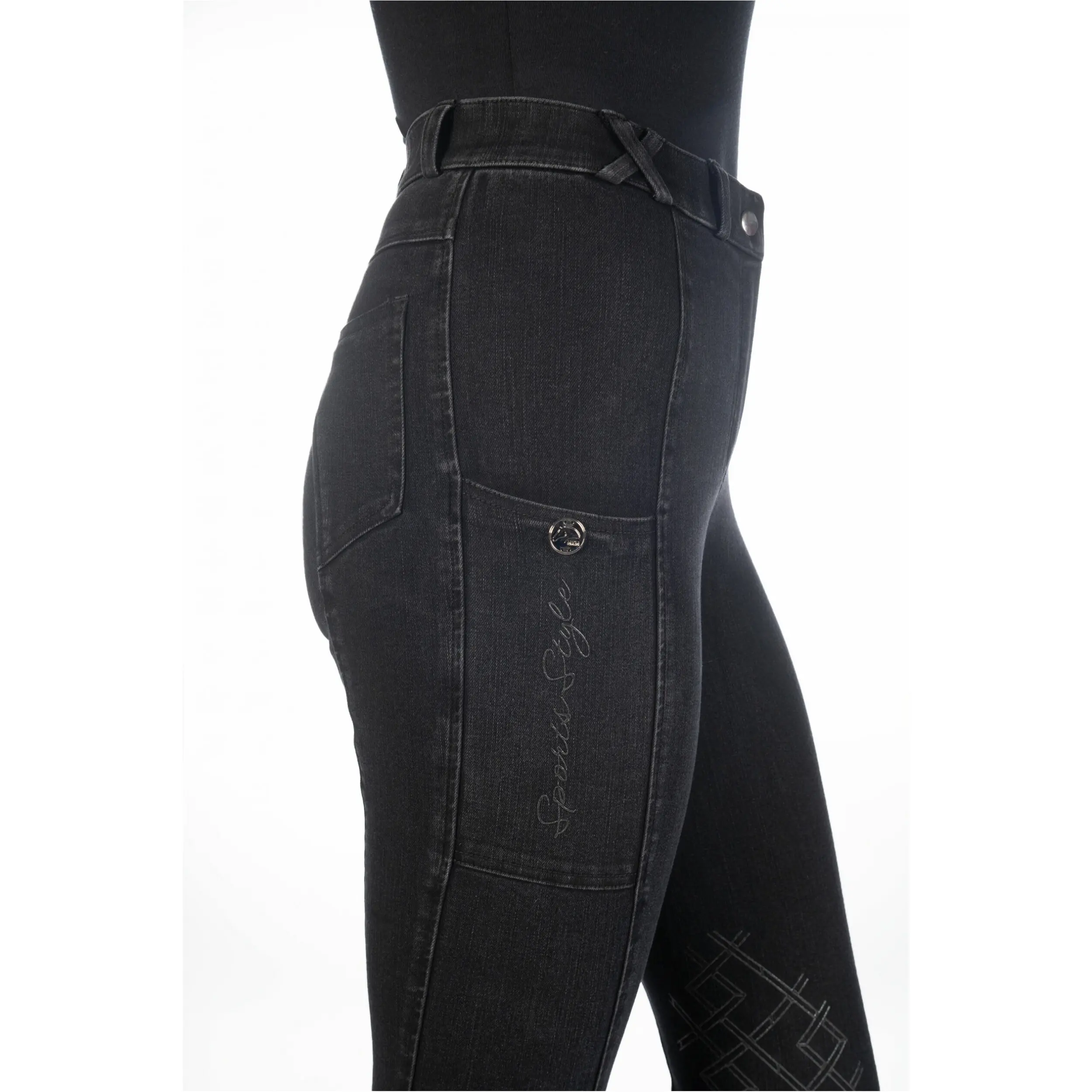 Damen Reithose Silikon Kniebesatz HARBOUR ISLAND DENIM schwarz