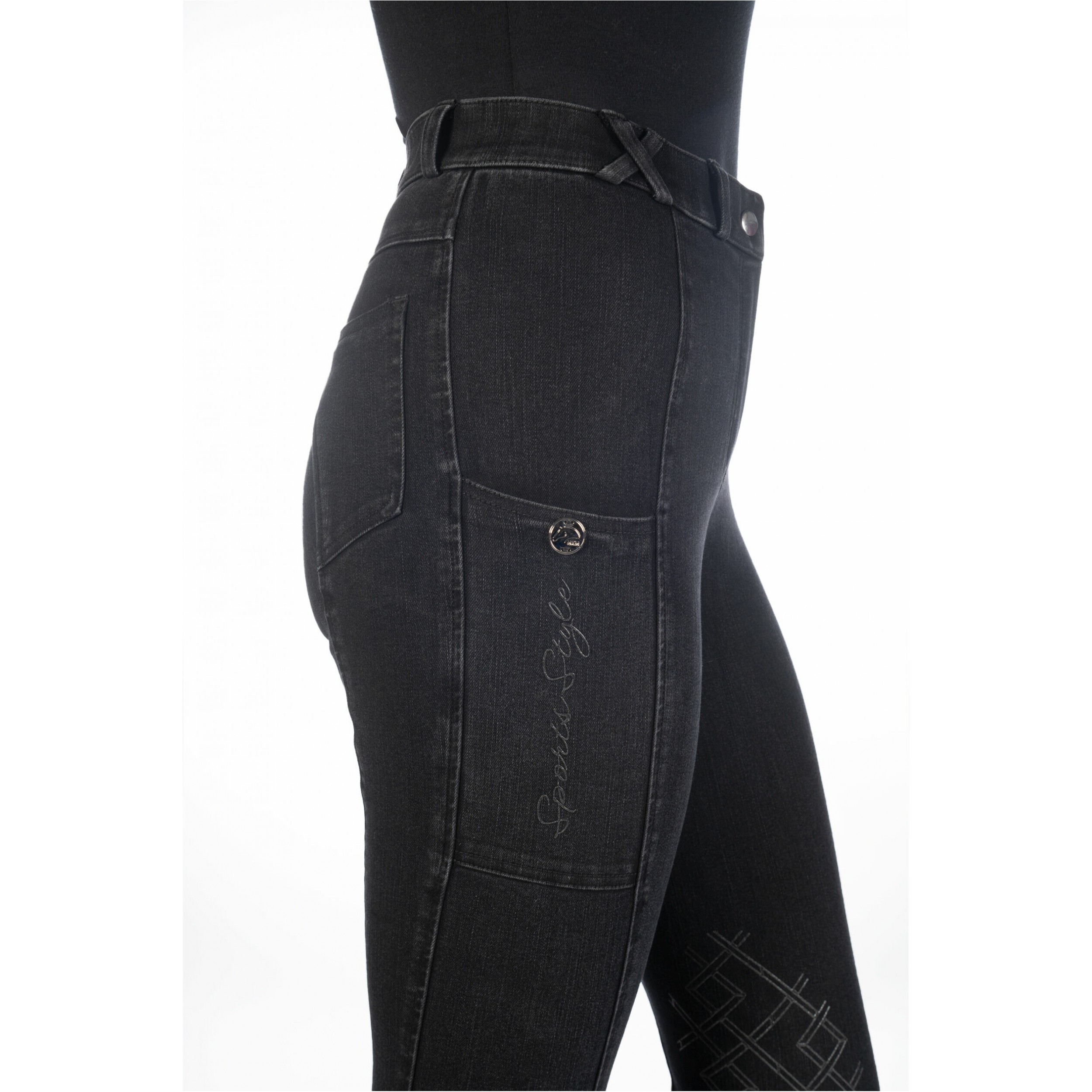 Damen Reithose Silikon Kniebesatz HARBOUR ISLAND DENIM schwarz