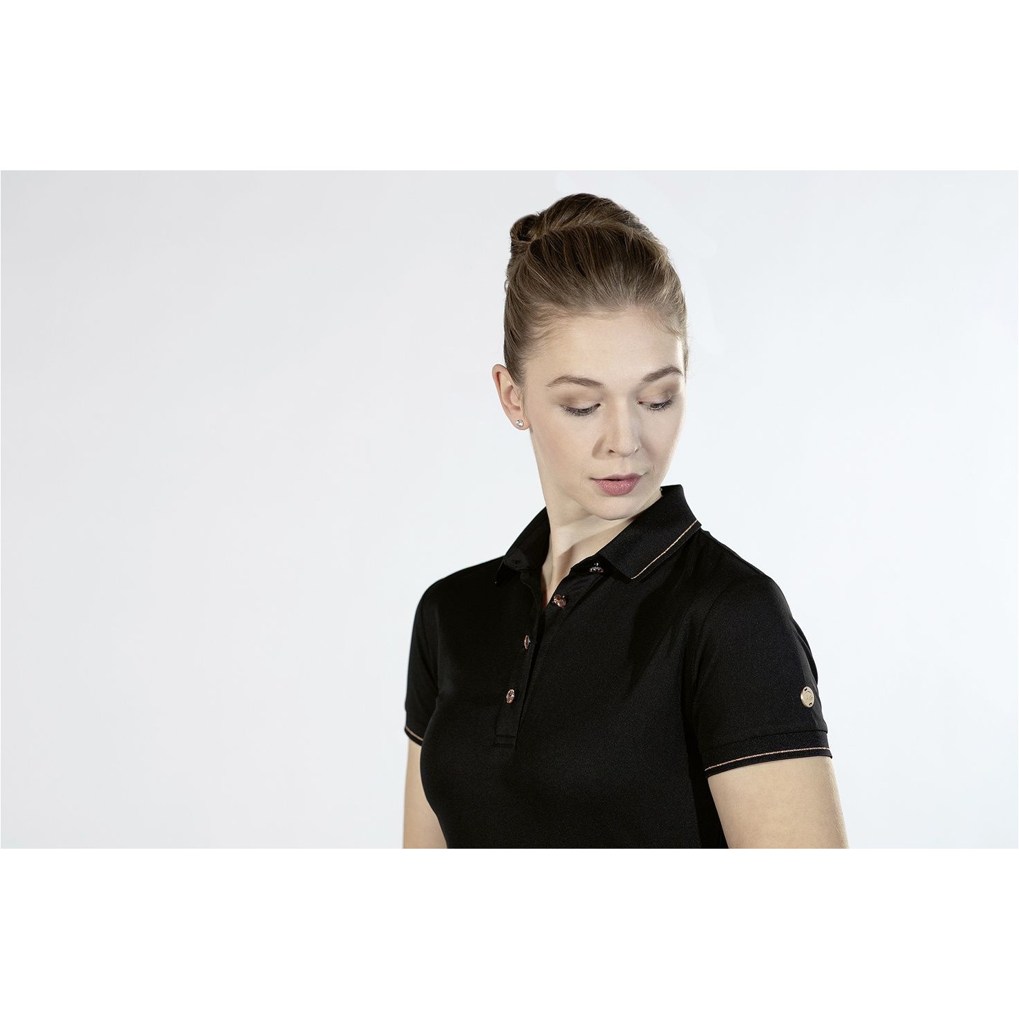 Damen Poloshirt ROSEGOLD GLAMOUR STYLE schwarz/rosegold