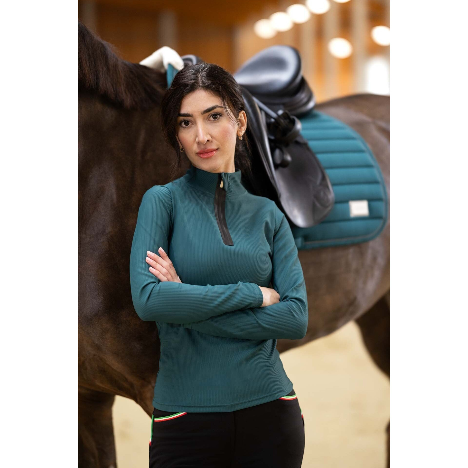Damen Funktionsshirt LIVIGNO RIBBED dunkelgrün