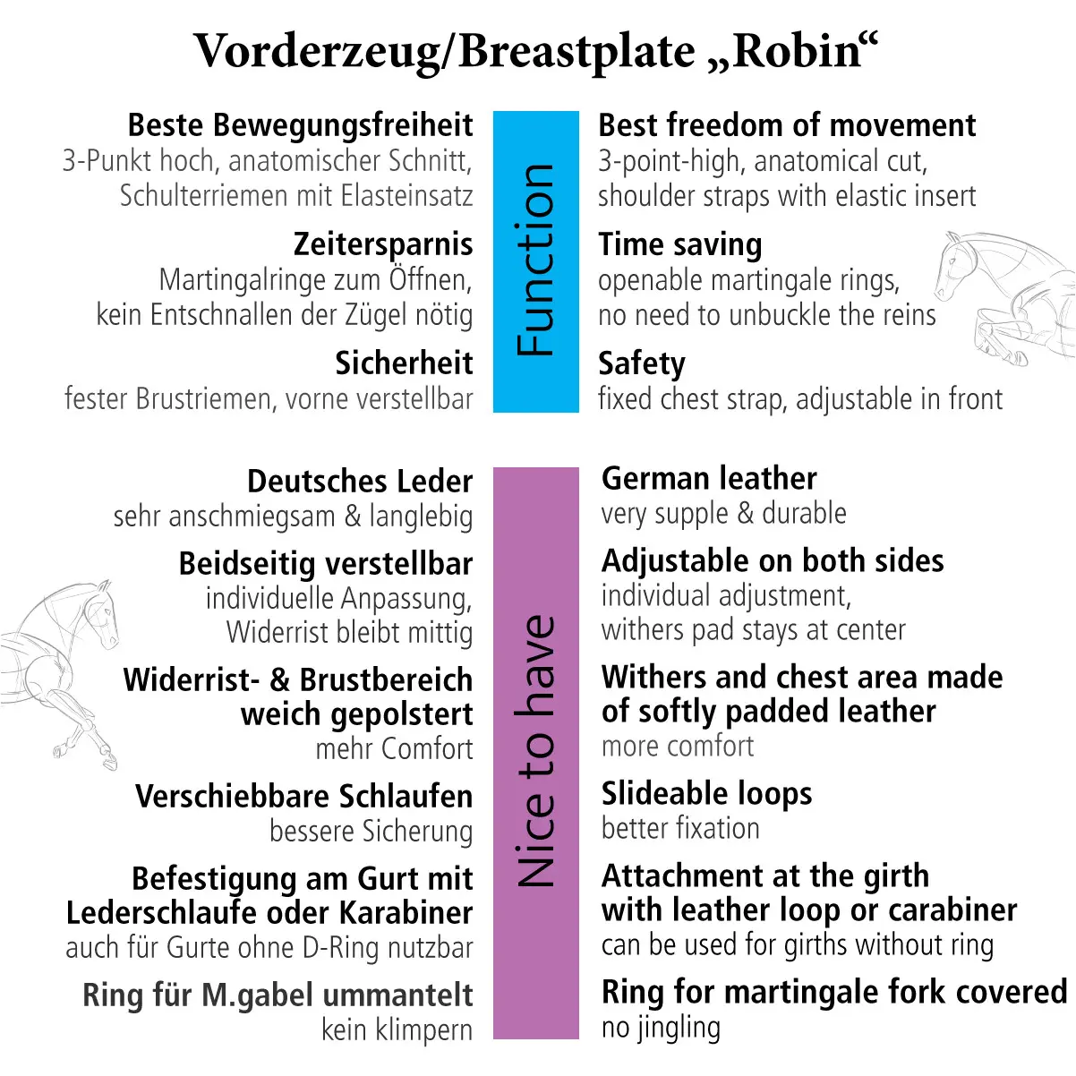 Vorderzeug mit Elast ROBIN schwarz/silber
